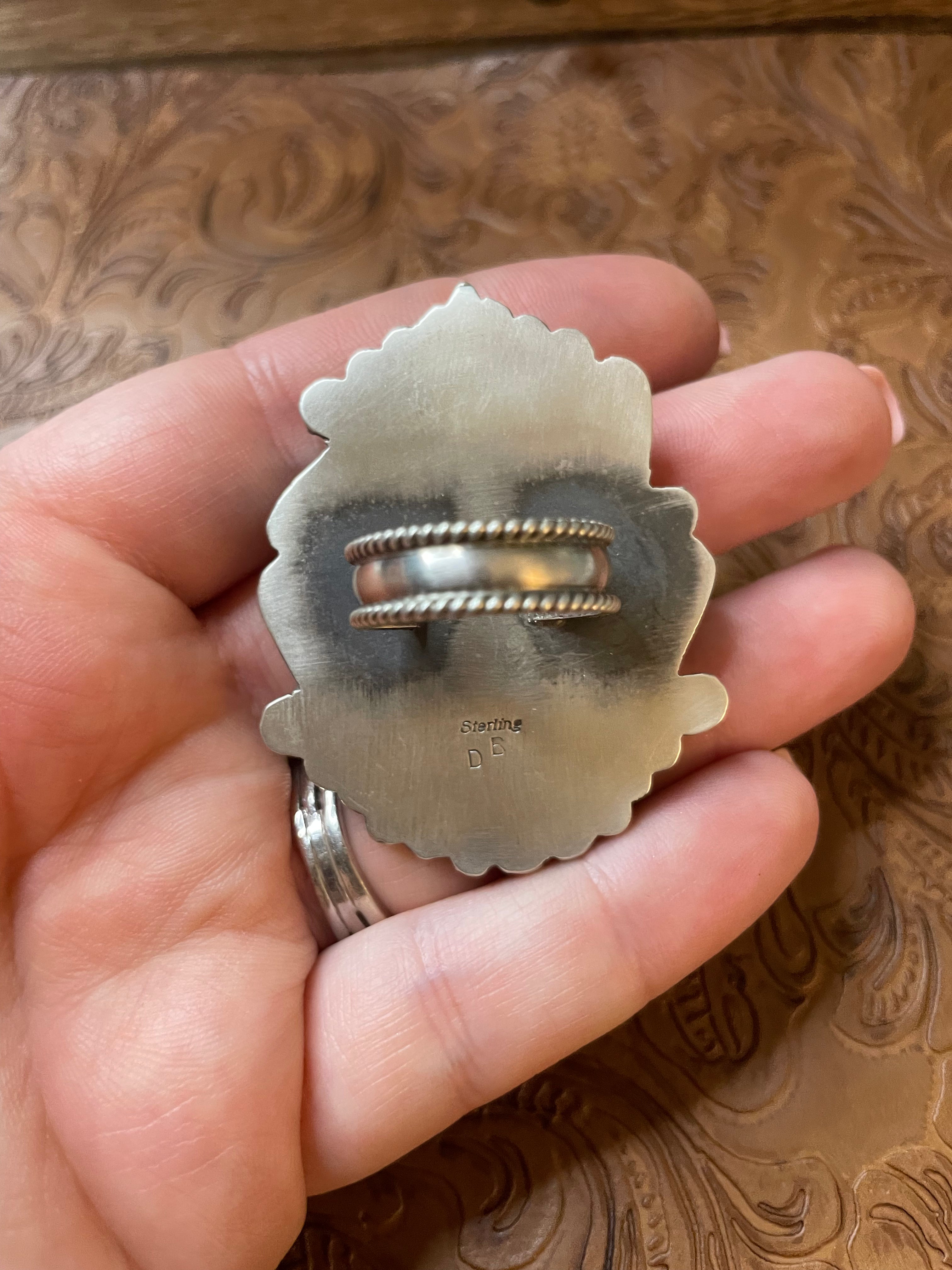 Handcrafted Sterling Silver And Orange Spiny Ring Size 8