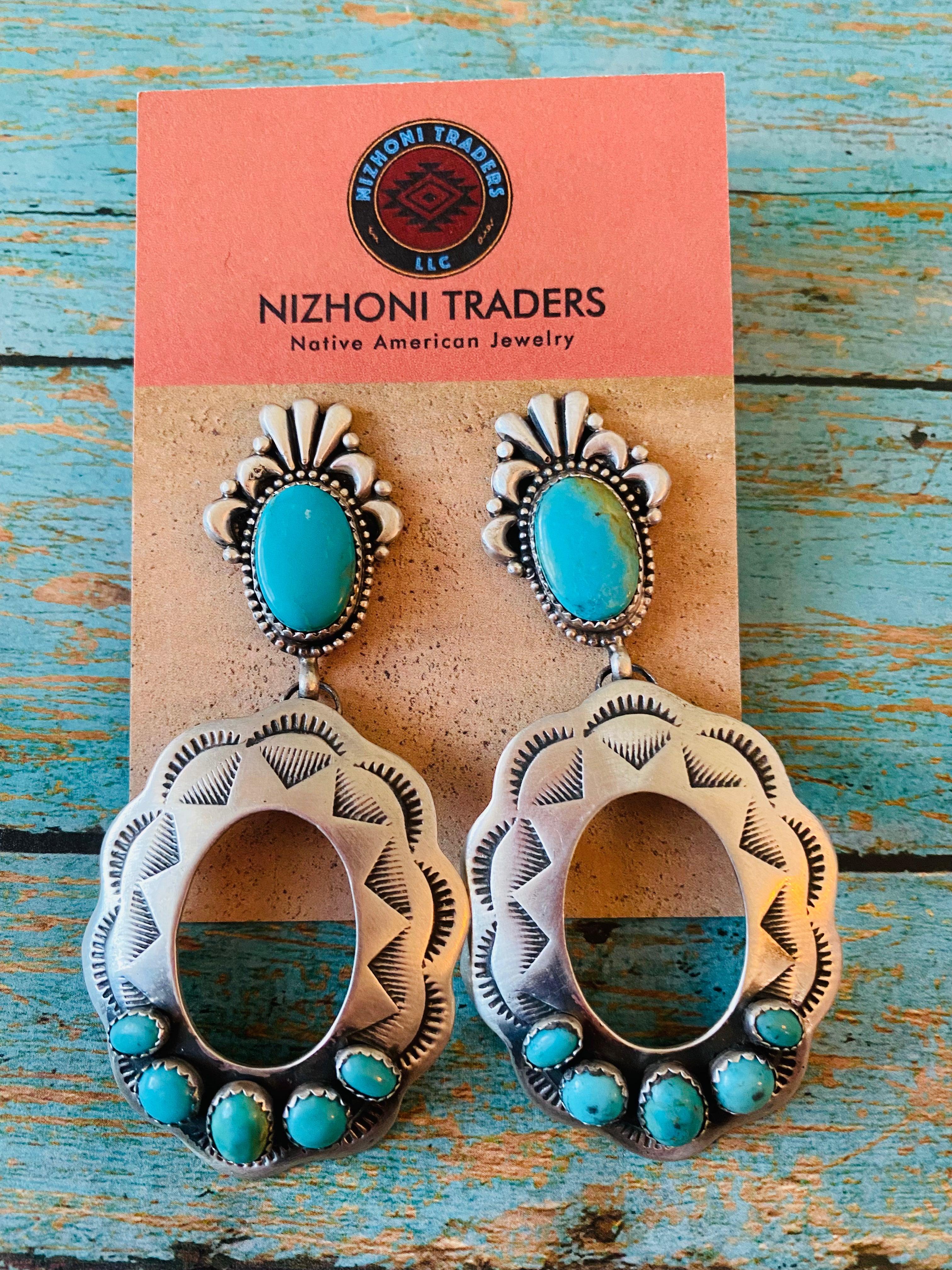 Handcrafted Sterling Silver & Turquoise Concho Dangle Earrings