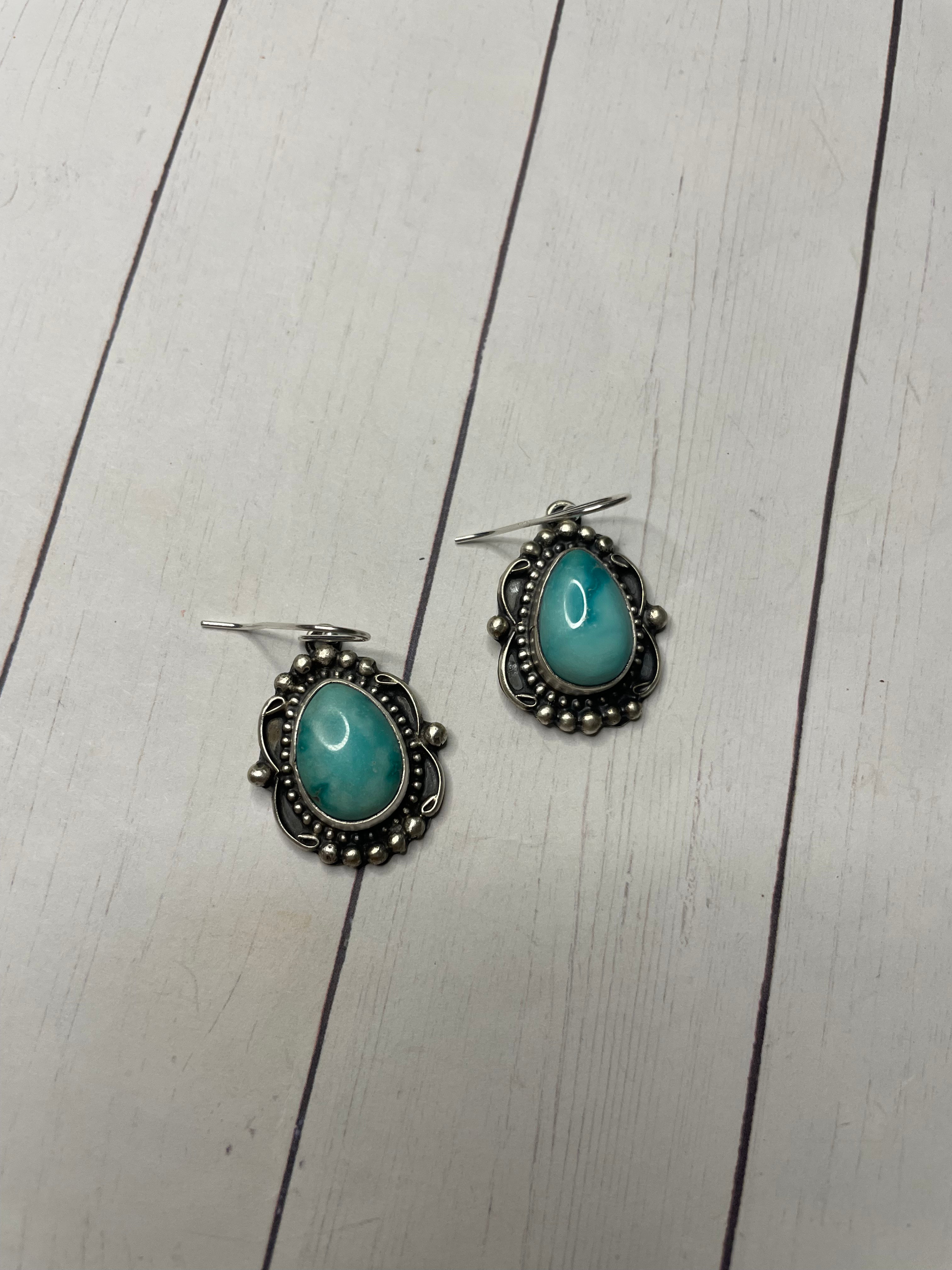 Handcrafted Sterling Silver & Turquoise Dangle Earrings Signed Sheila Becenti