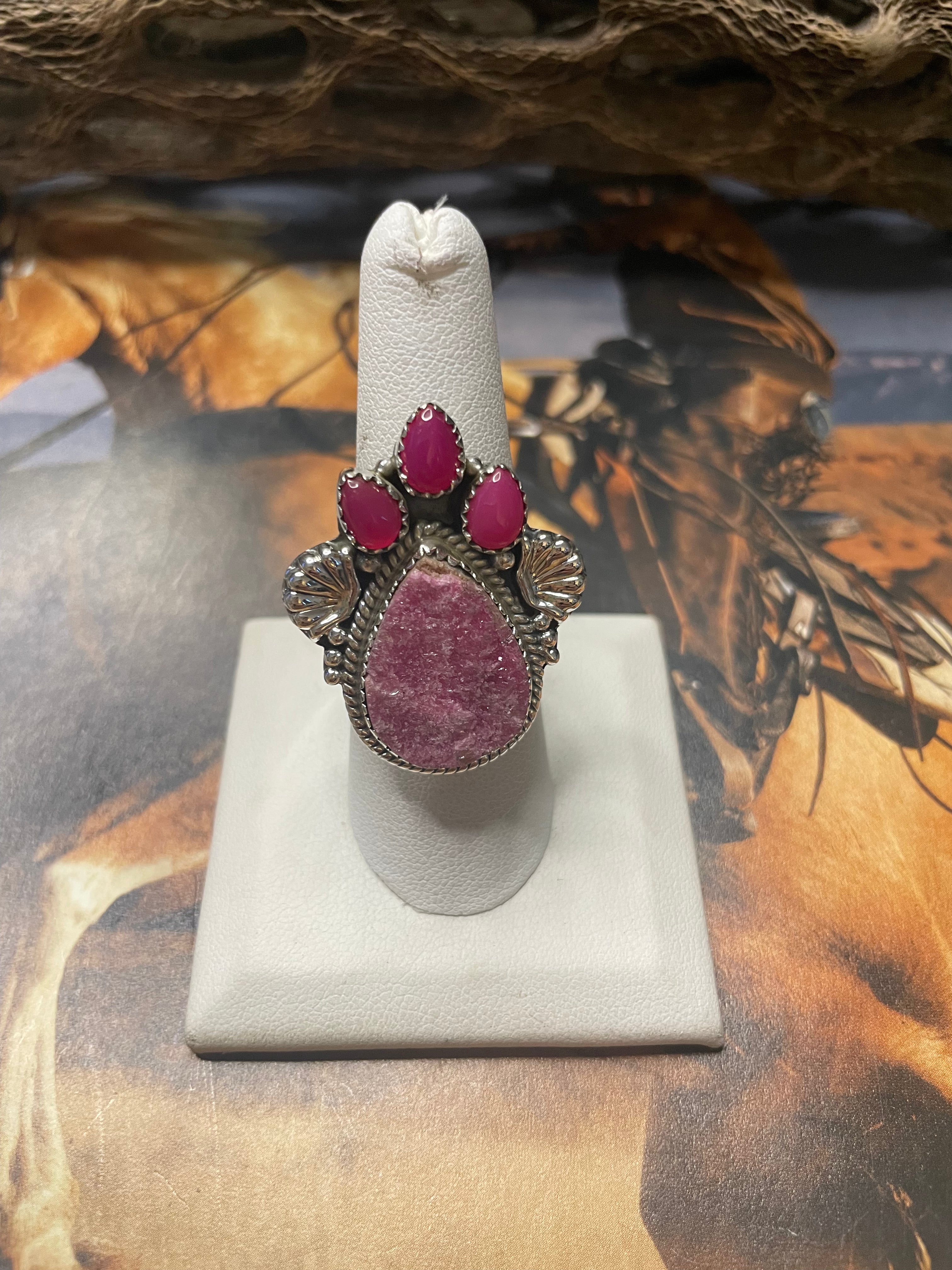 Handmade Colbalt Calcite Adjustable Ring