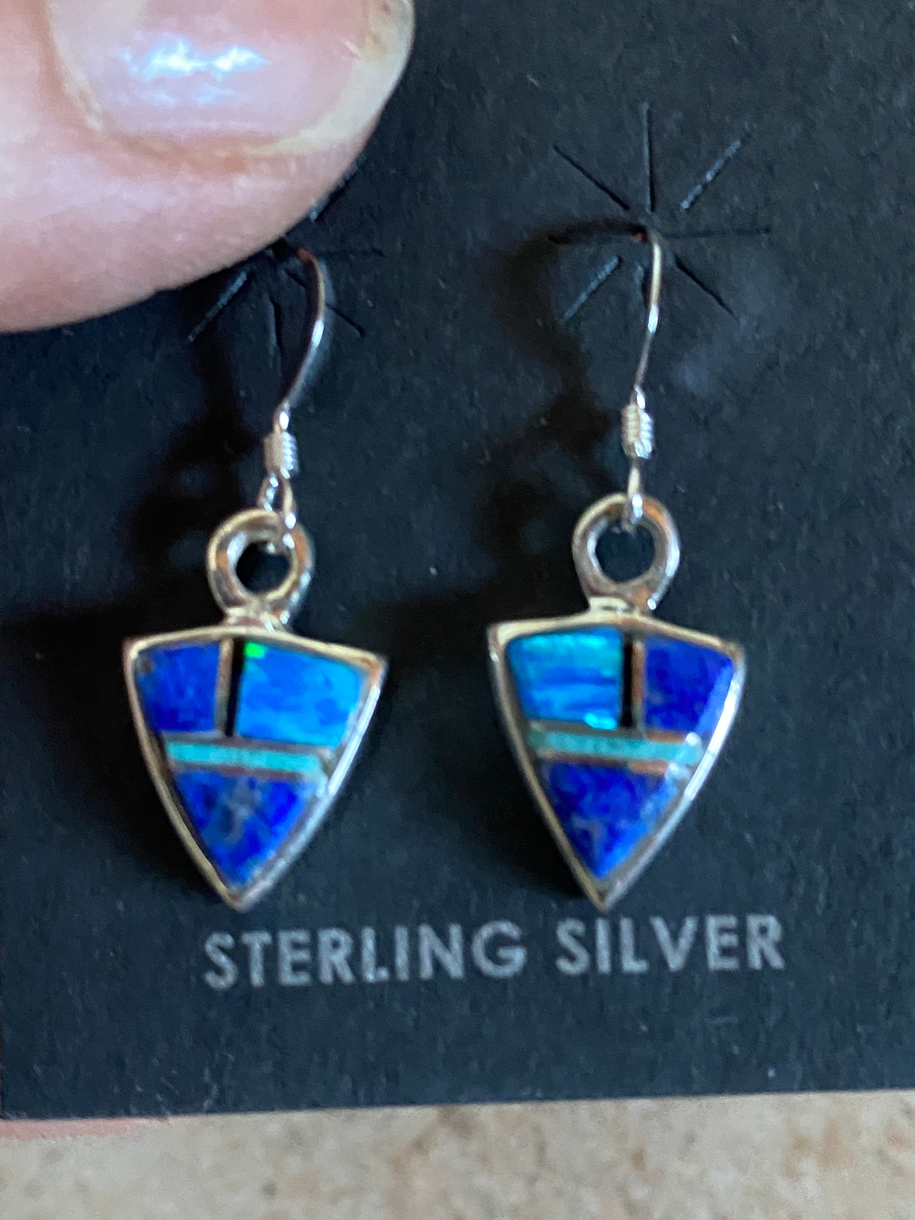 Handcrafted Lapis, Turquoise, Blue Opal Mini Triangle Dangle Earrings