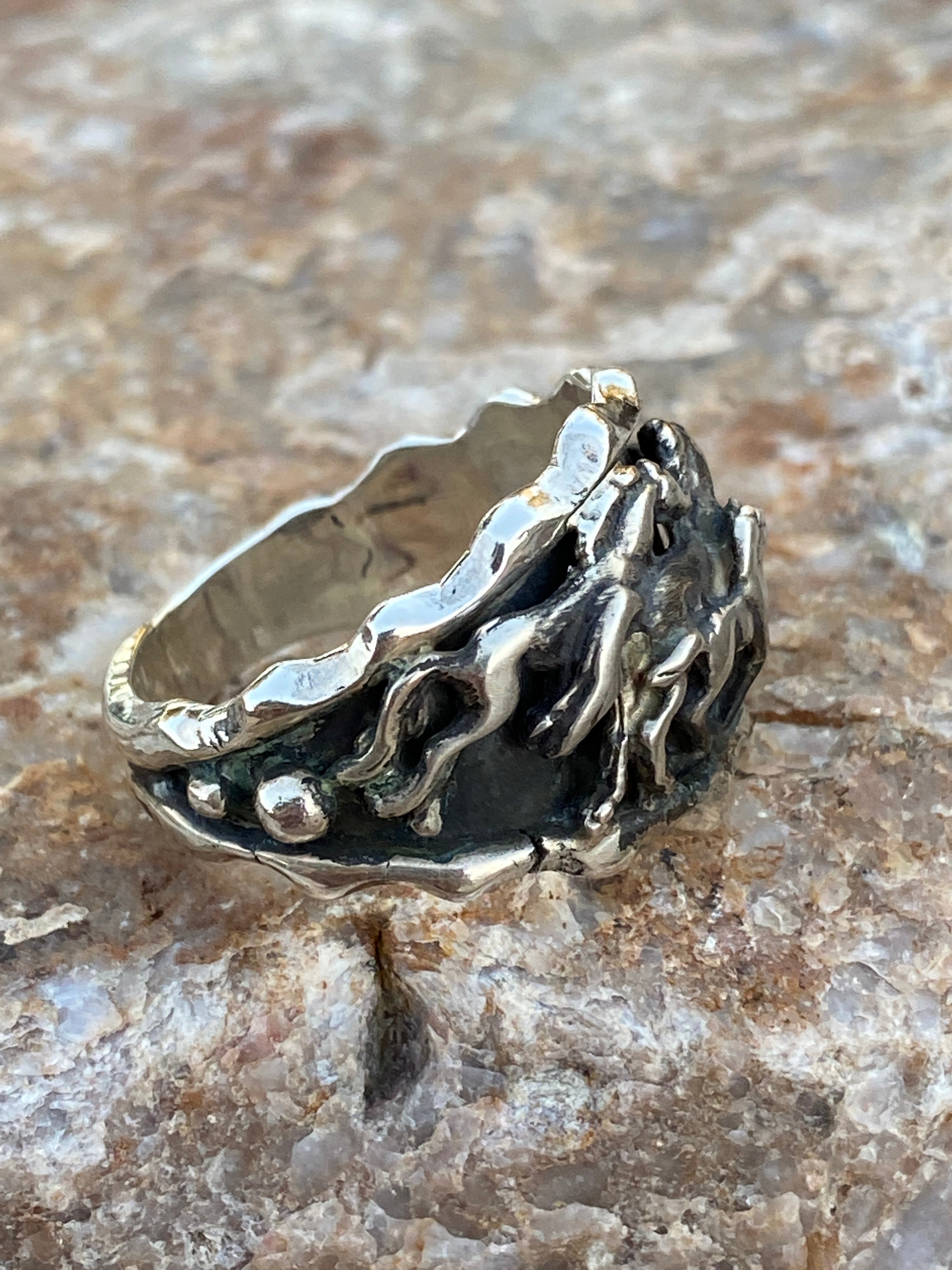 Handcrafted Sterling Running Horses Ring Size 11.5