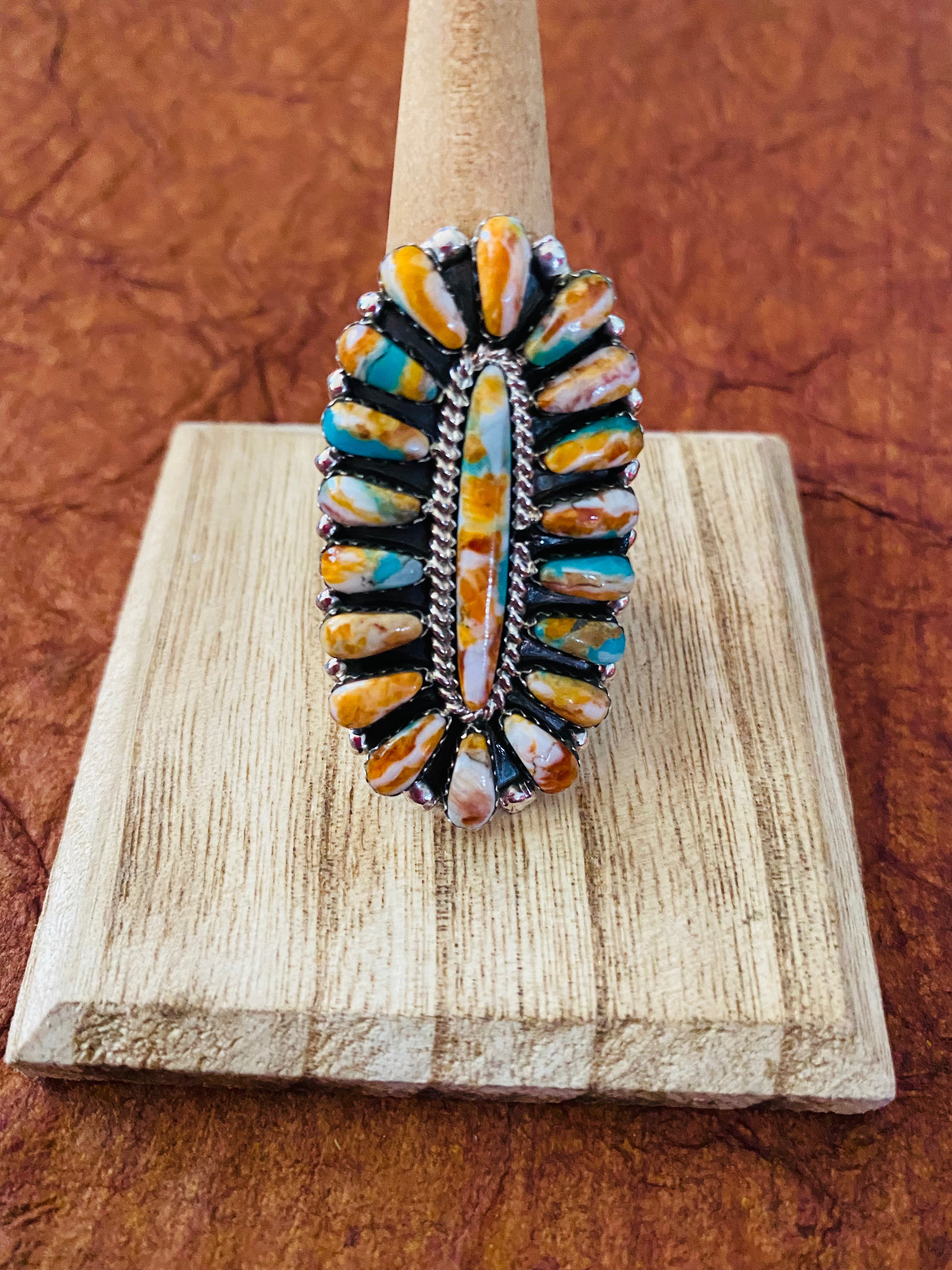 Handcrafted Sterling Silver & Natural Spice Mojave Cluster Ring