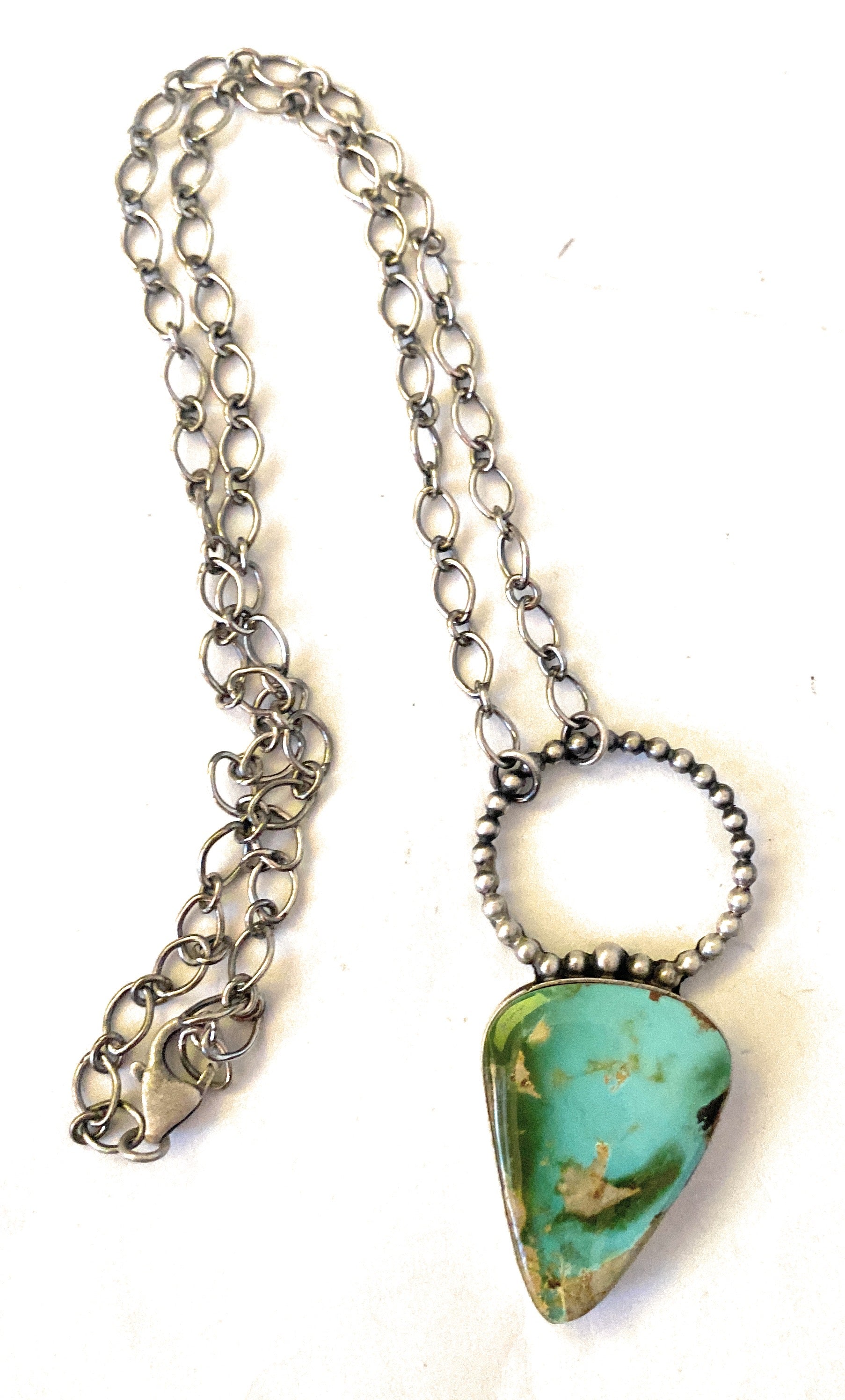 Navajo Sterling Silver & Sonoran Mountain Turquoise Necklace Signed