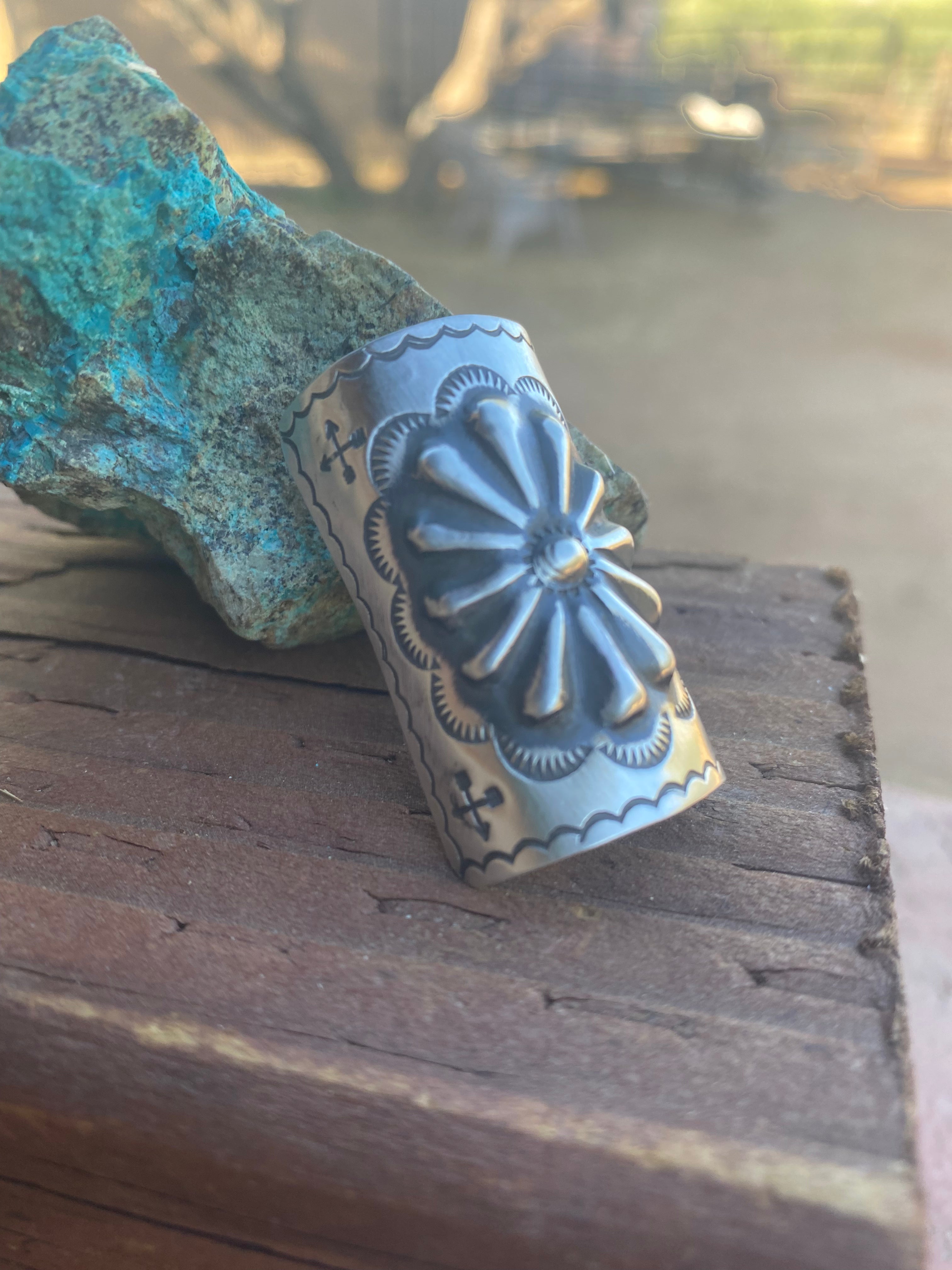 Handcrafted Sterling Southwest Hand Stamped Hair Ponytail / Braid Accessory 1.5 inch