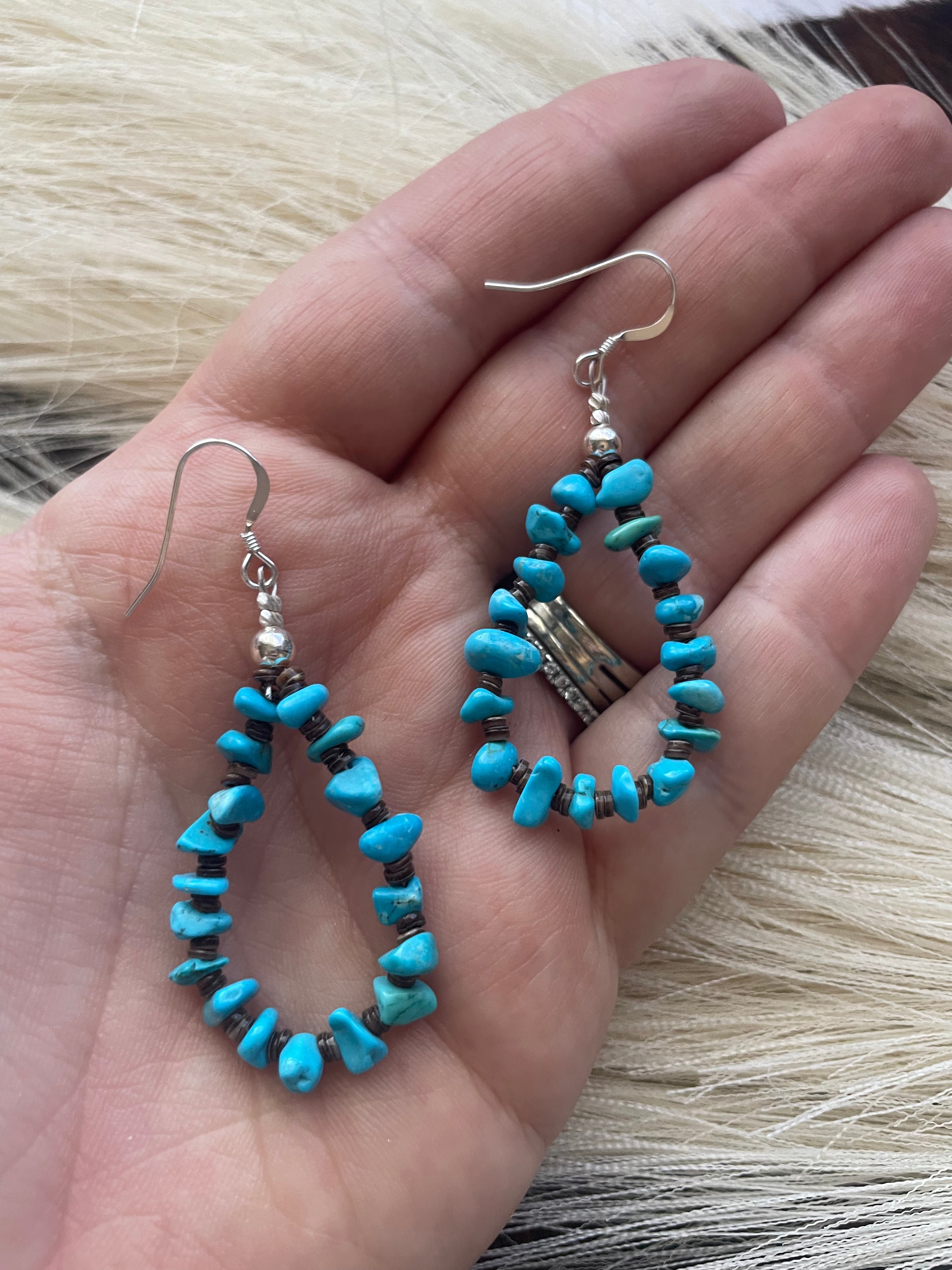 Handcrafted Sterling Silver Turquoise Chips Earrings-sm