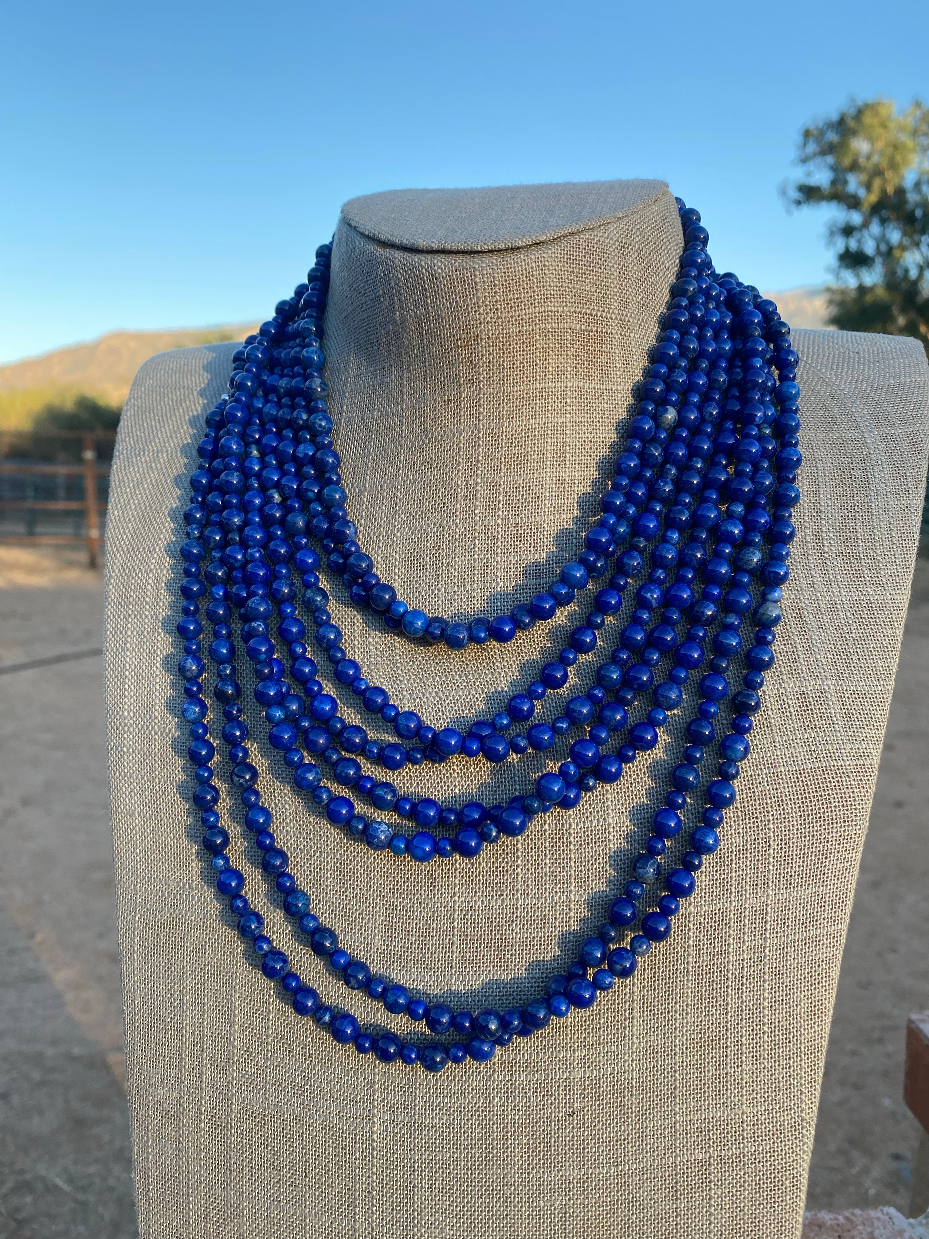 Handcrafted Lapis & Sterling Silver Beaded Necklace