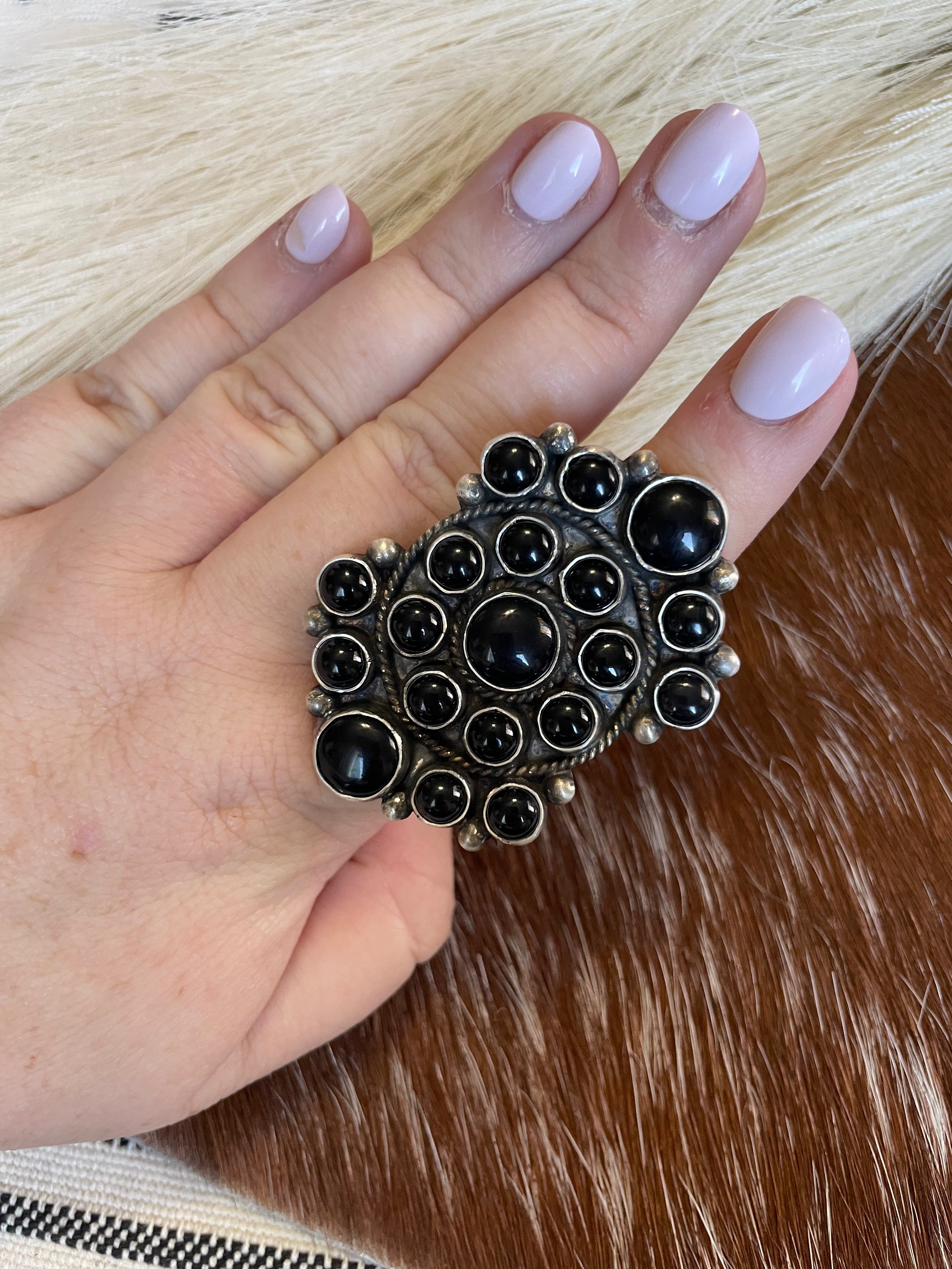 Handcrafted Sterling Silver Black Onyx Adjustable Statement Ring