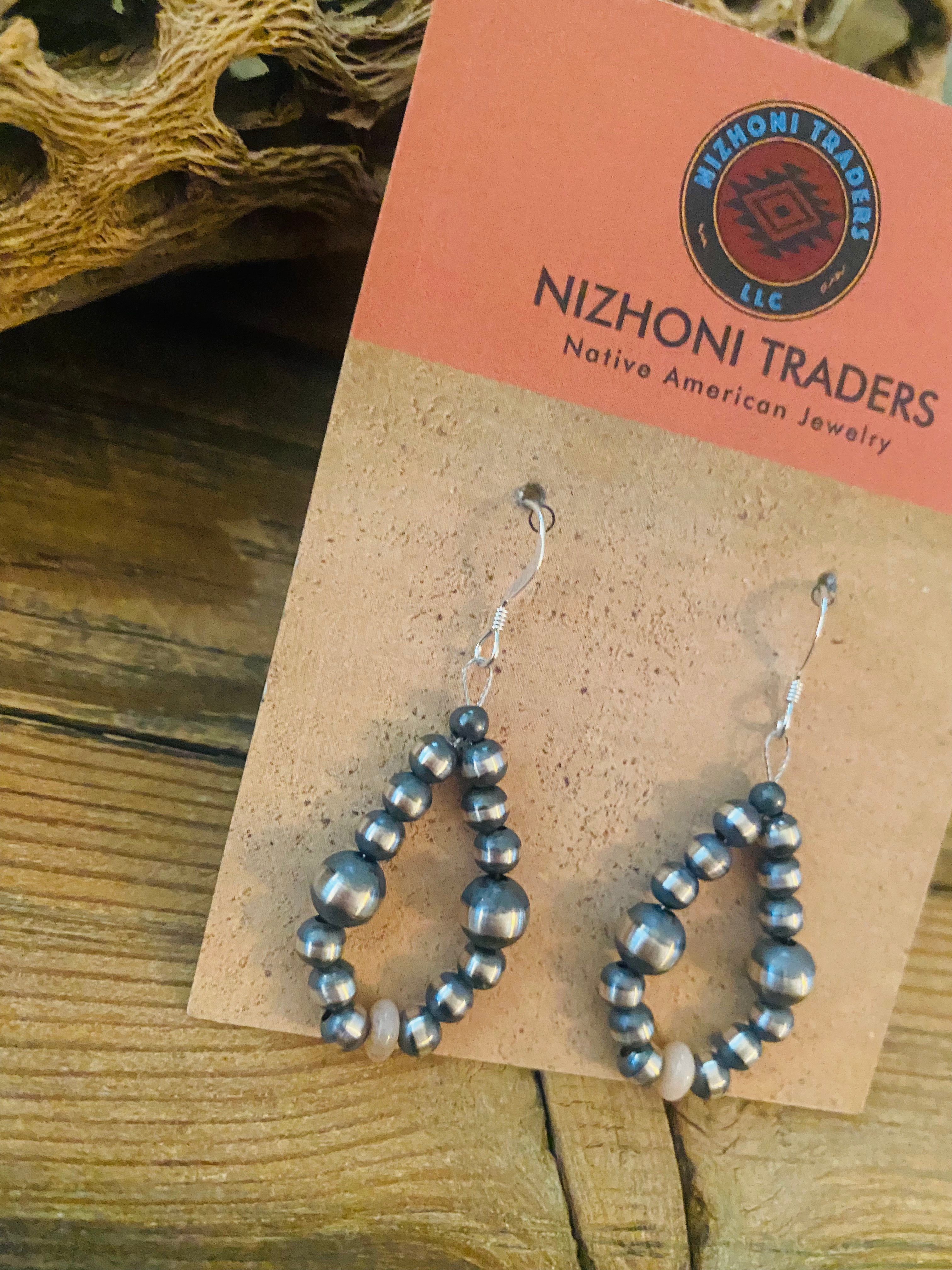 Handcrafted Sterling Silver Pearl & Pink Opal Dangle Hoop Earrings
