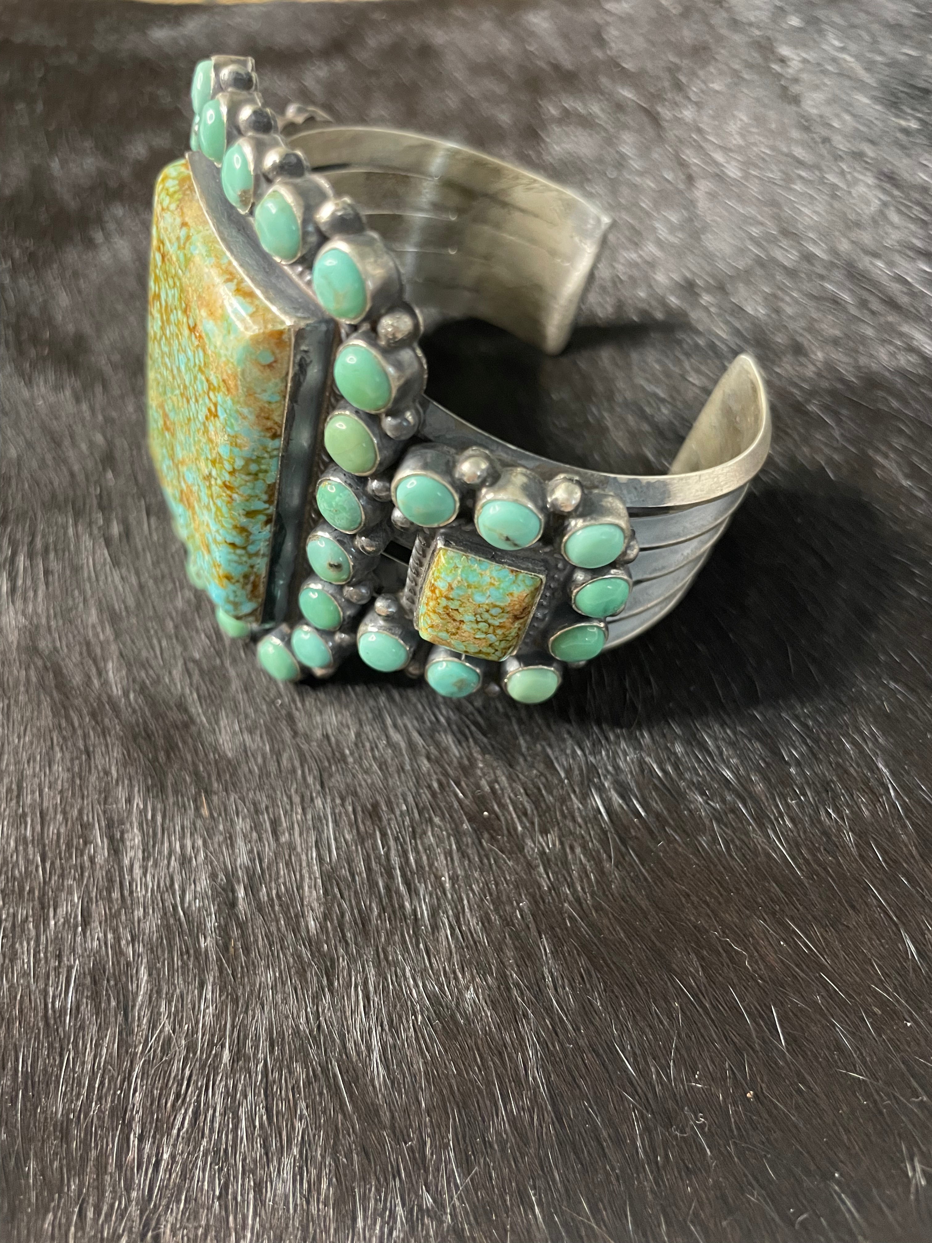 Anthony Skeets Handcrafted Turquoise & Sterling Silver Cuff Bracelet Signed /