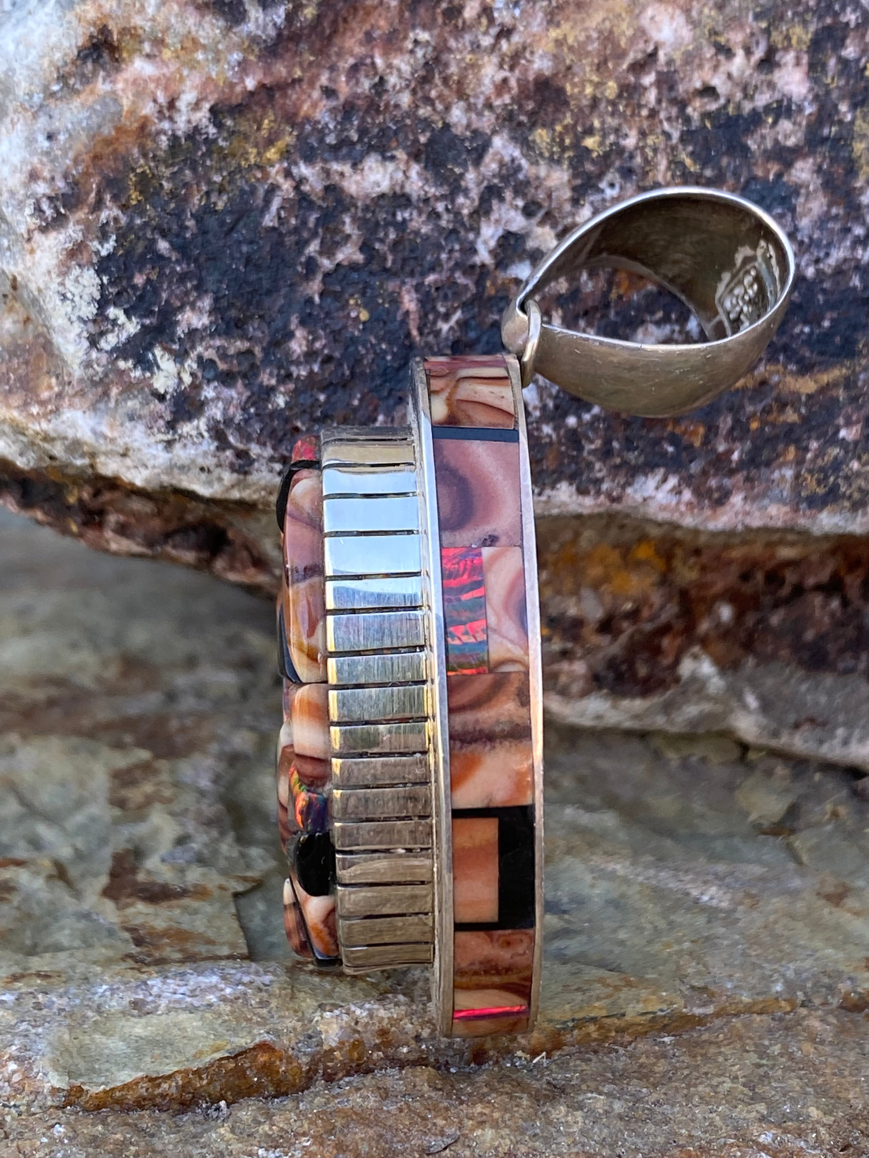 Handcrafted Onyx, Purple Spiny, Coral & Sterling Silver Pendant