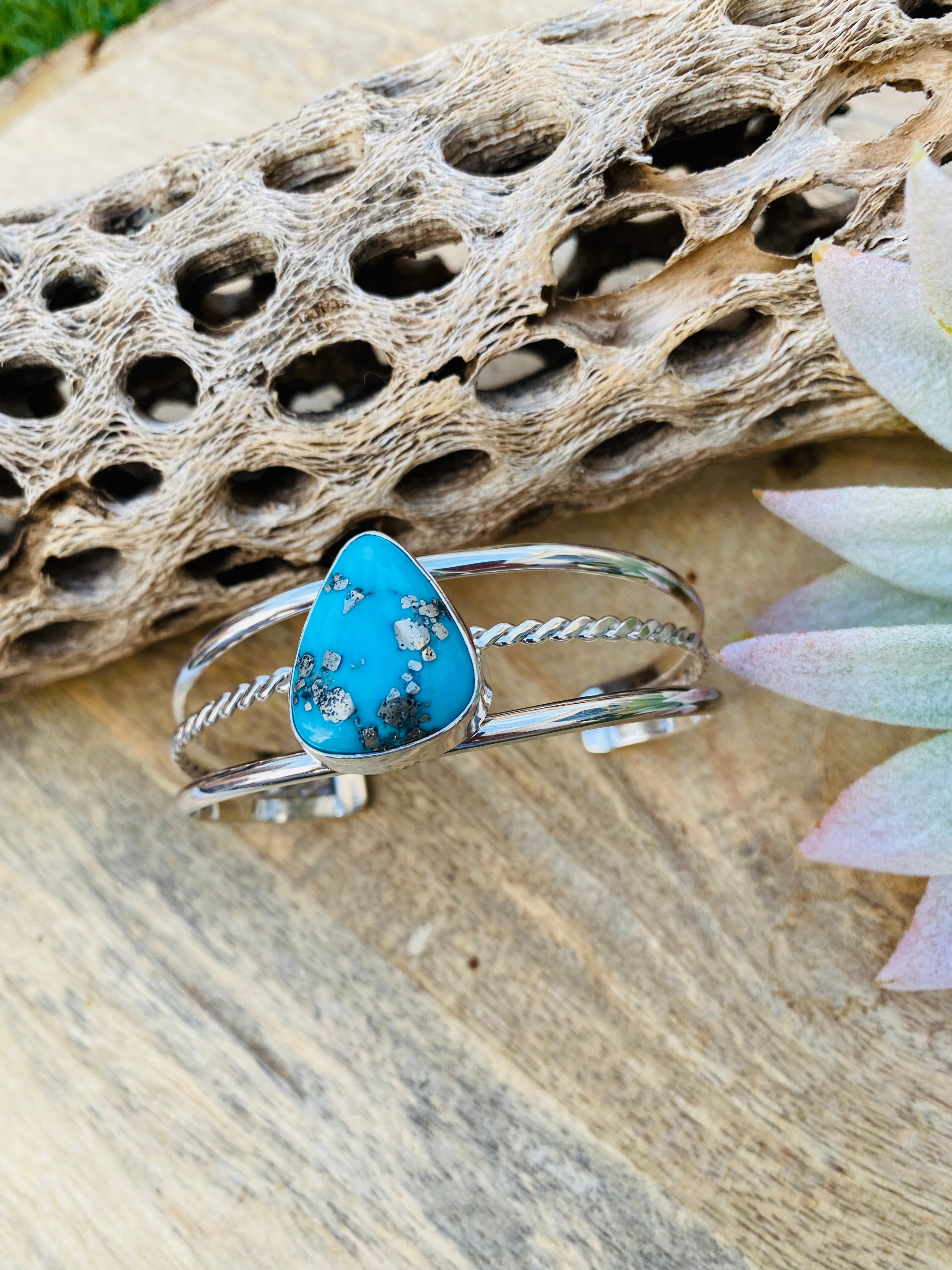 Handcrafted Kingman Turquoise & Sterling Silver Cuff Bracelet