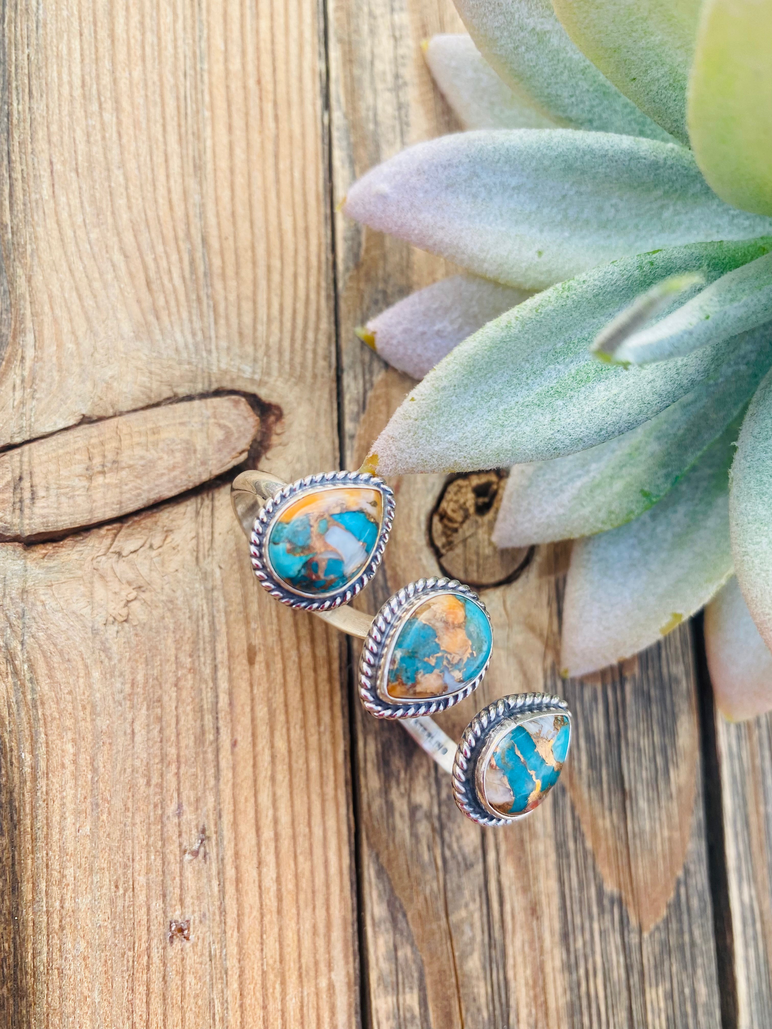 Handcrafted Multi Stone Spice & Sterling Silver Adjustable Ring