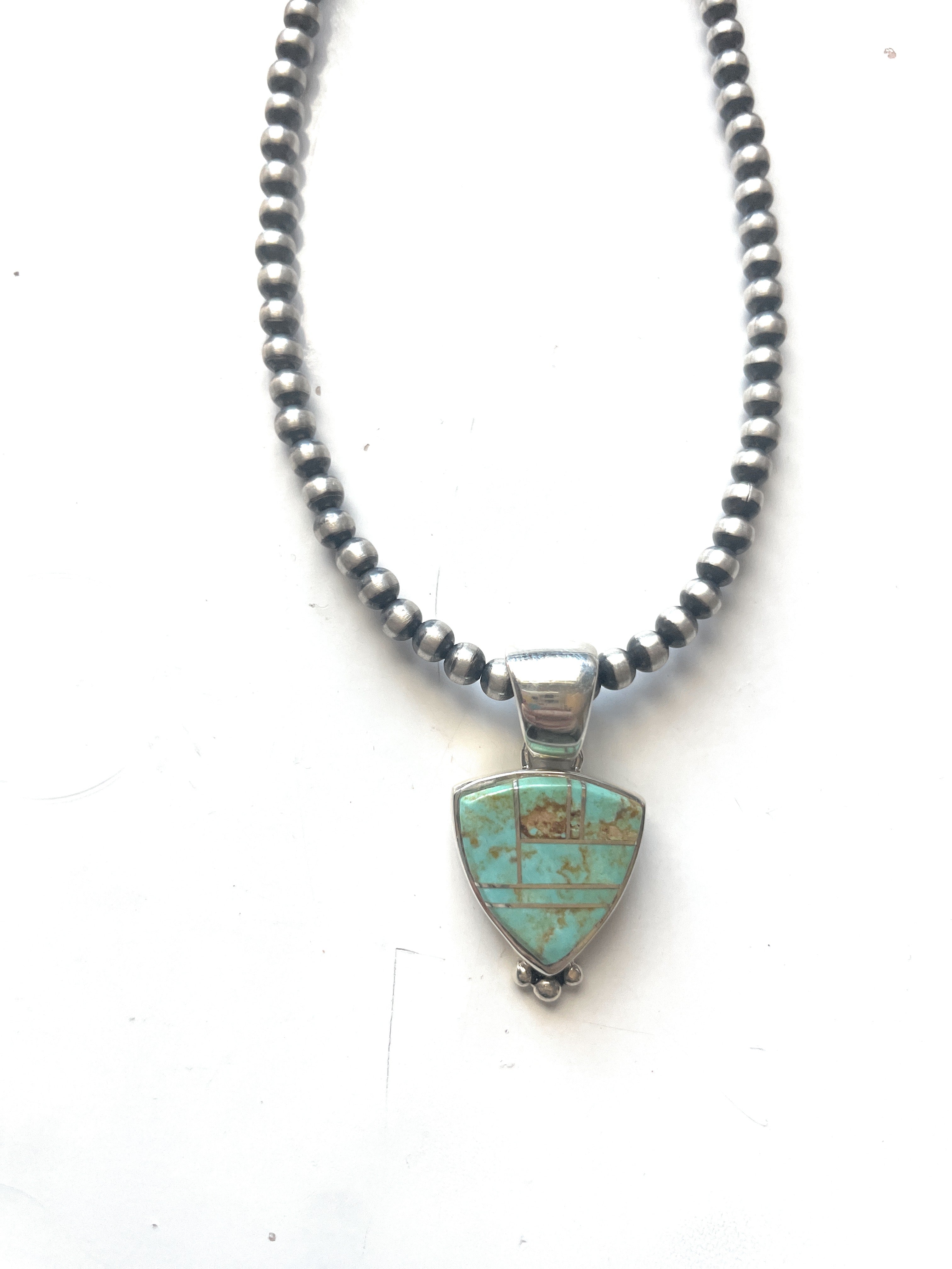 Handcrafted Number 8 Turquoise Inlay & Sterling Silver Pendant