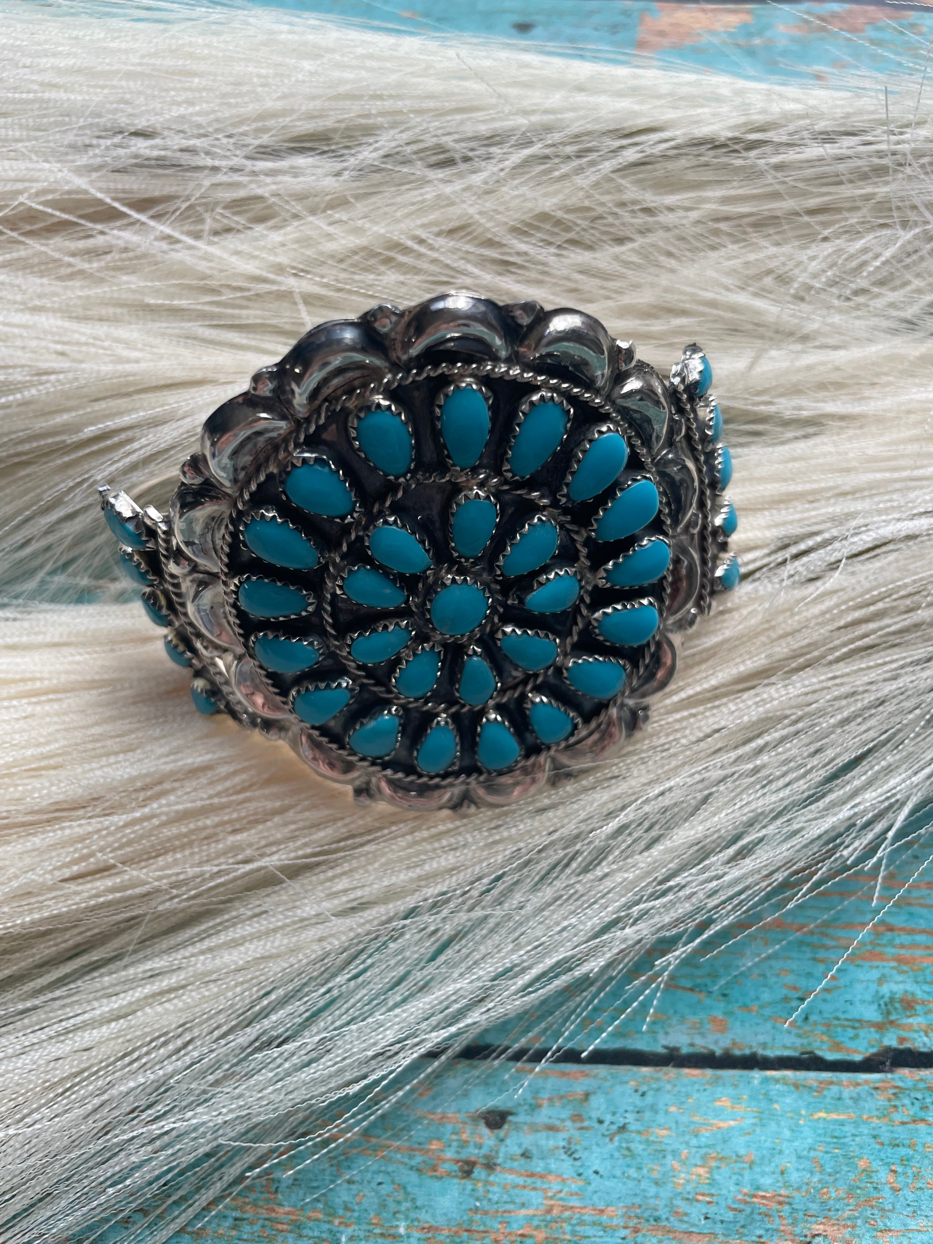 Handcrafted Sterling Silver & Turquoise Statement Cuff Bracelet Signed