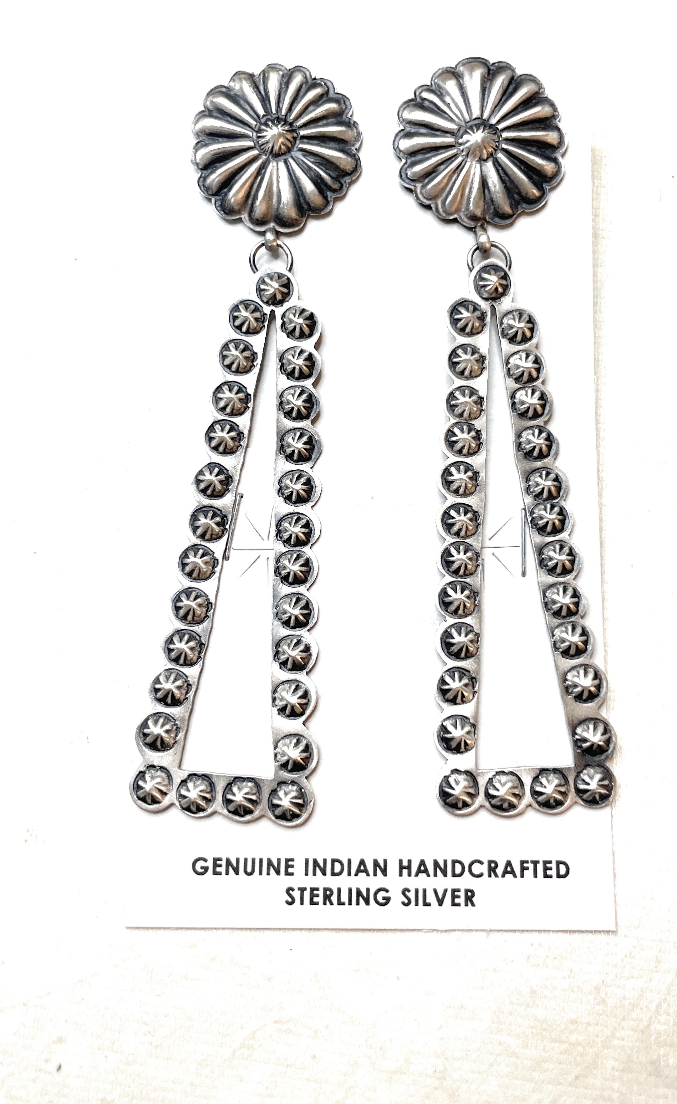 Handcrafted Sterling Silver Concho Dangle Earrings By Eugene Charley