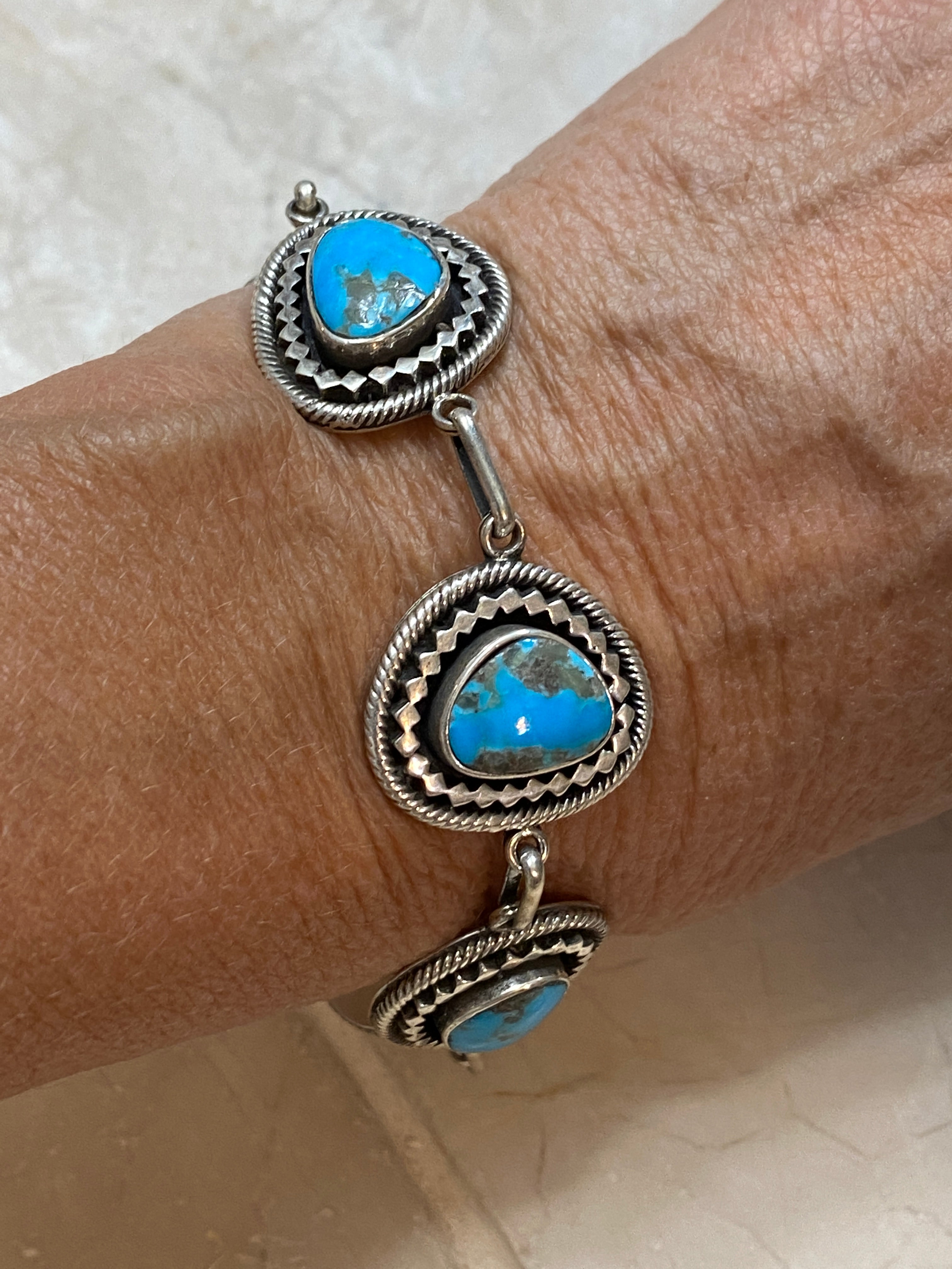 Handcrafted Sweet Kingman Turquoise & Sterling Silver Twist Link Bracelet