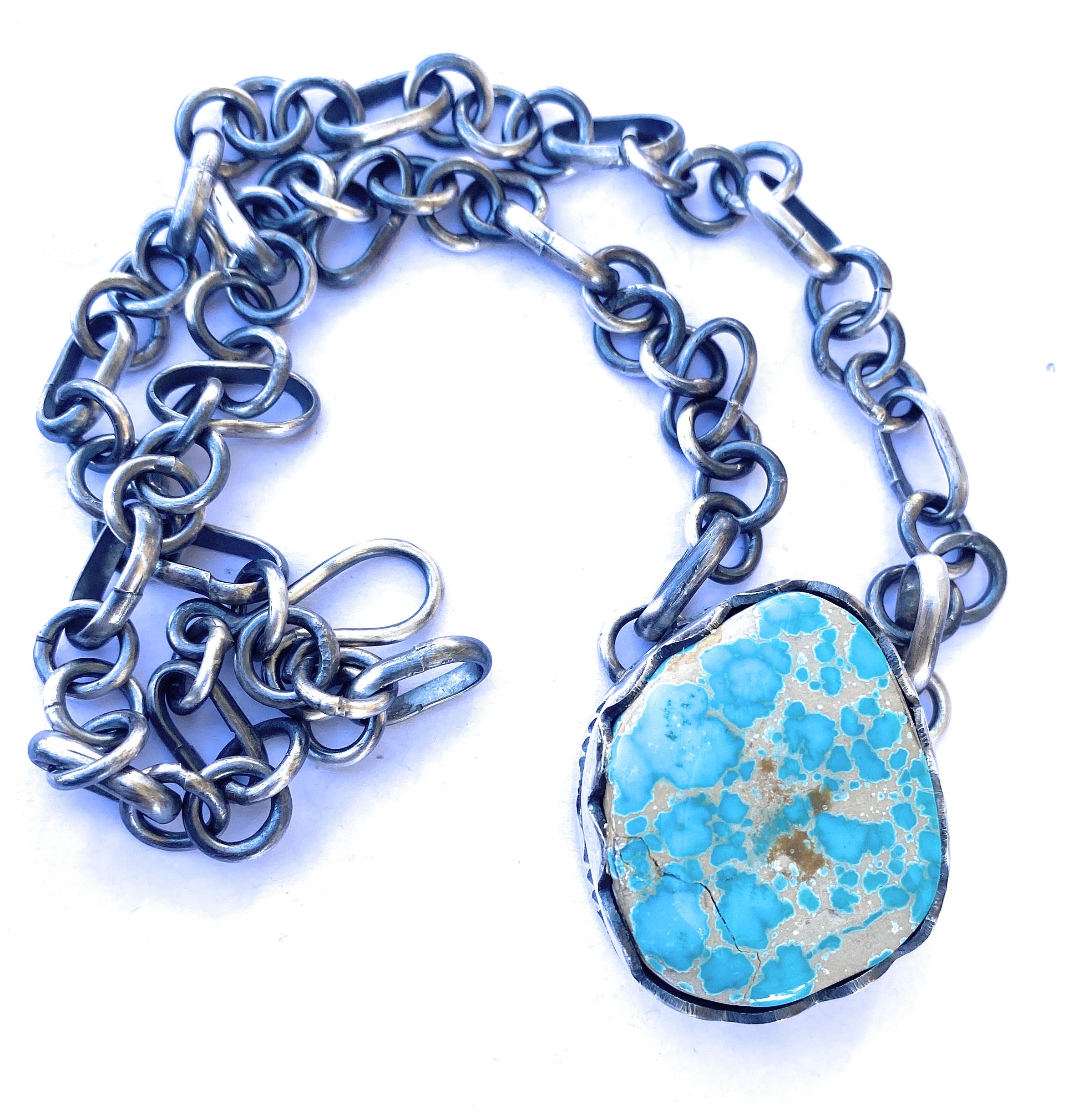 Handcrafted Number 8 Turquoise & Sterling Silver Necklace Signed