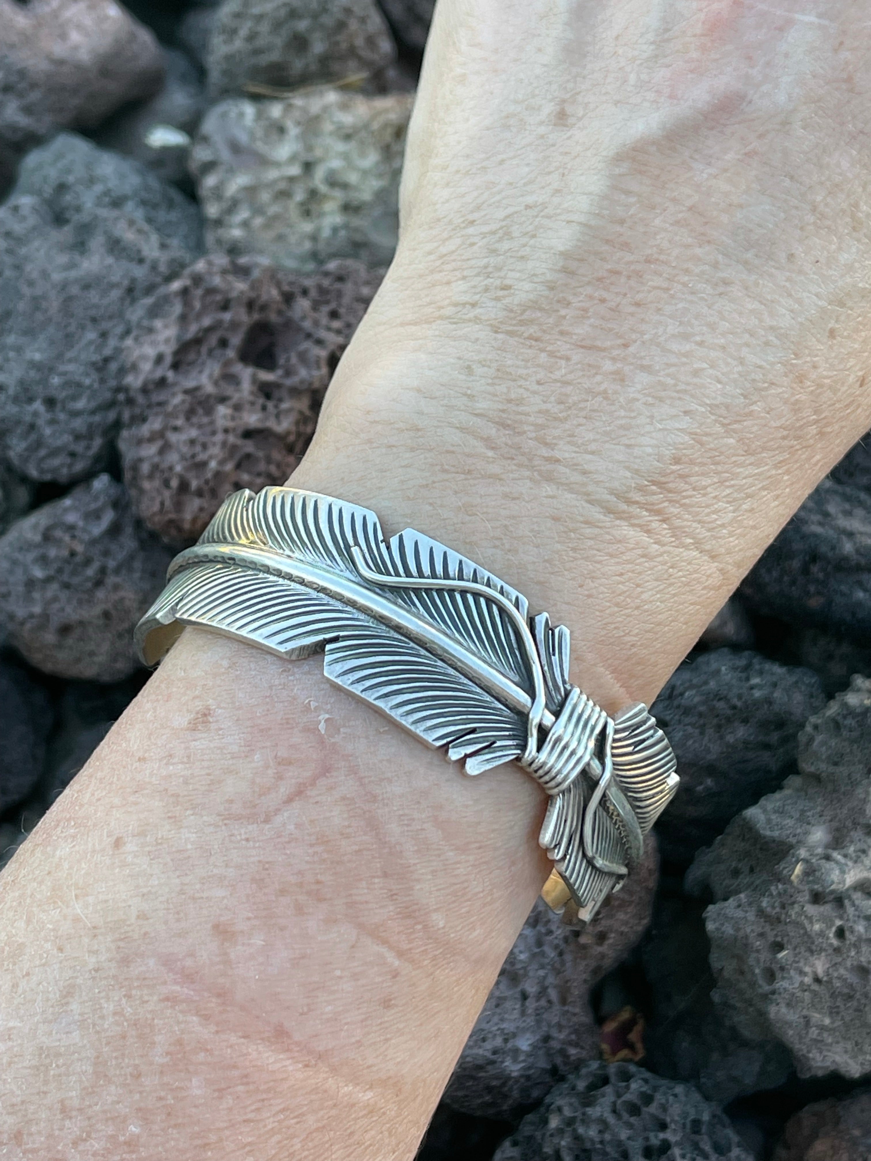 Handcrafted Sterling Silver Feather Bracelet Cuff