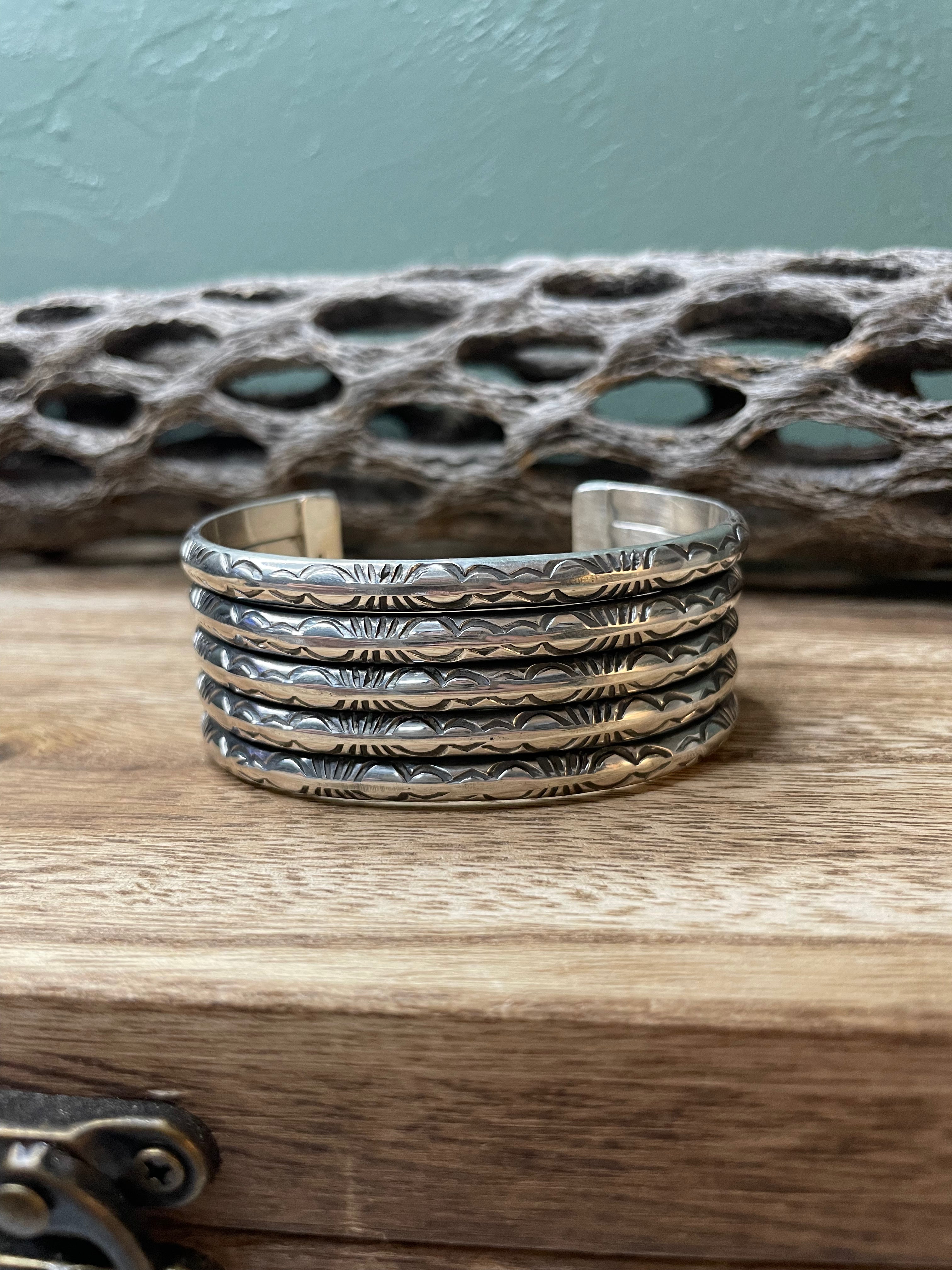 Handcrafted Sterling Silver Hand stamped Cuff Signed