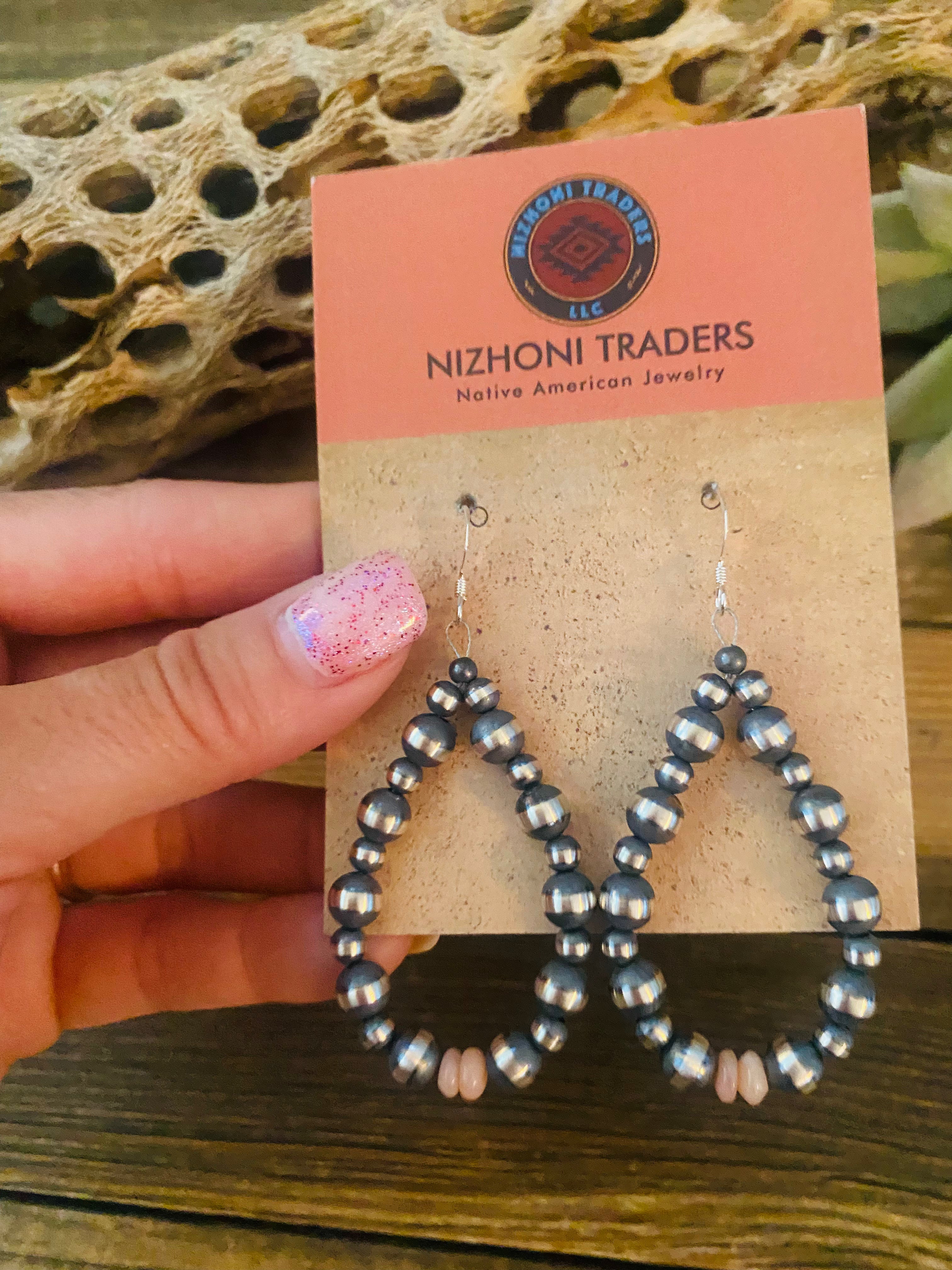 Handcrafted Sterling Silver Pearl & Pink Opal Dangle Hoop Earrings