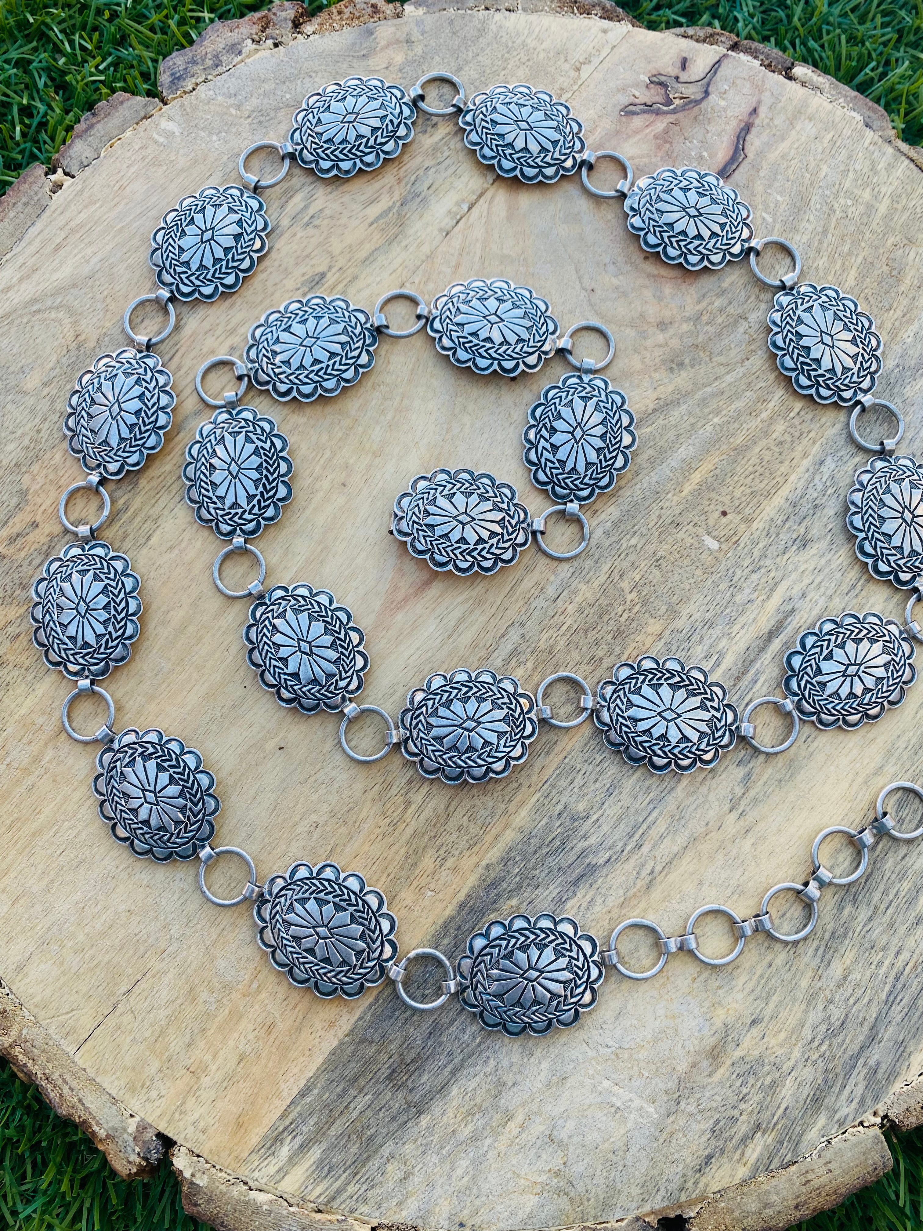 Handcrafted Vintage Sterling Silver Concho Belt