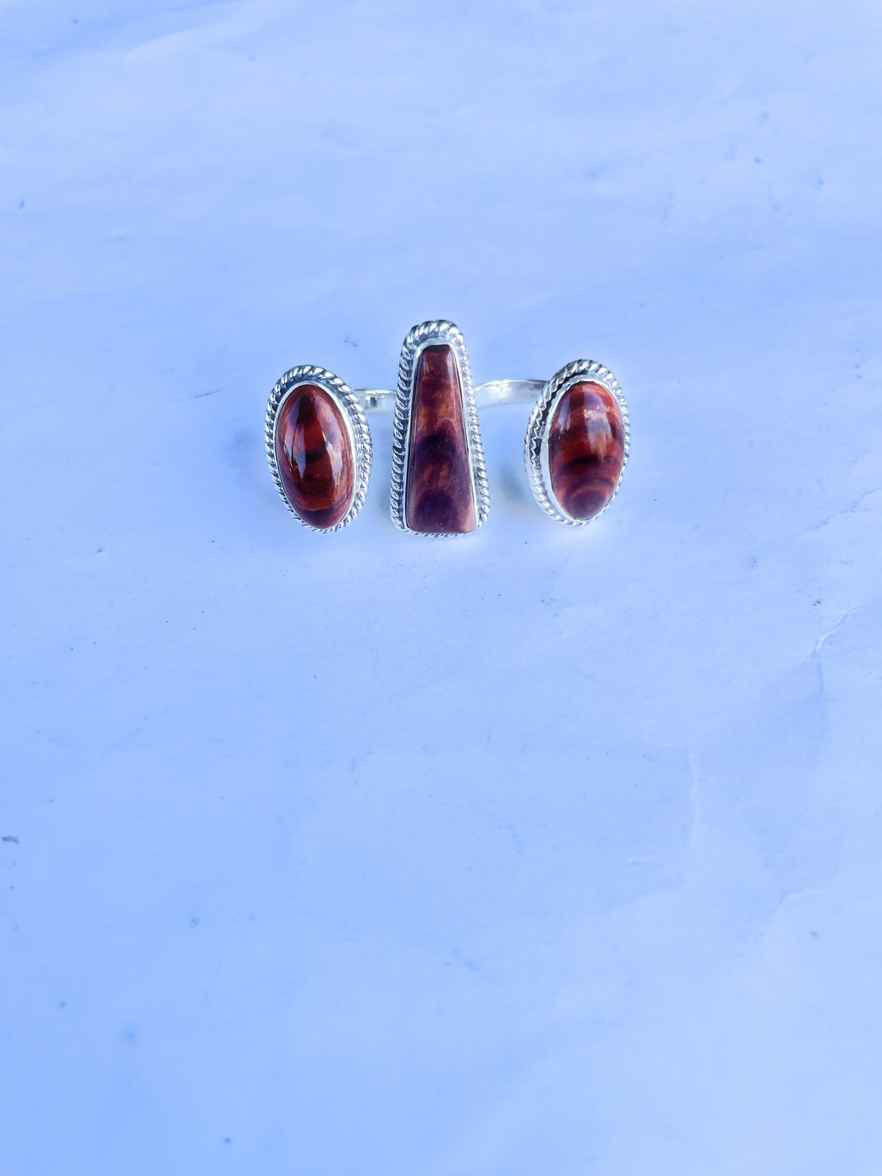 Handcrafted Sterling Silver And Dark Orange Spiny Adjustable Triple Threat Knuckler Ring