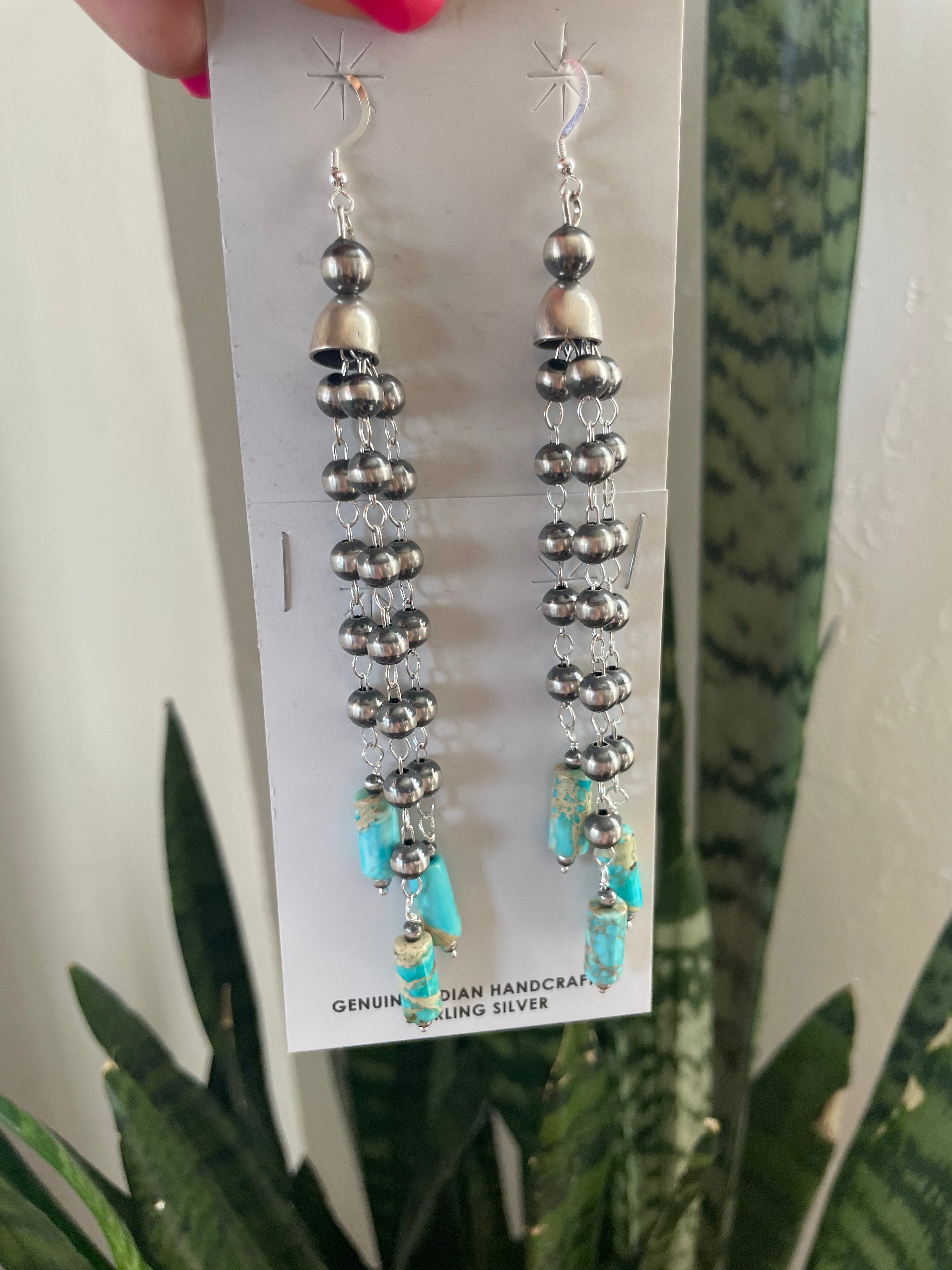 Pearl Sterling Silver Hand Made Turquoise Dangle Earrings