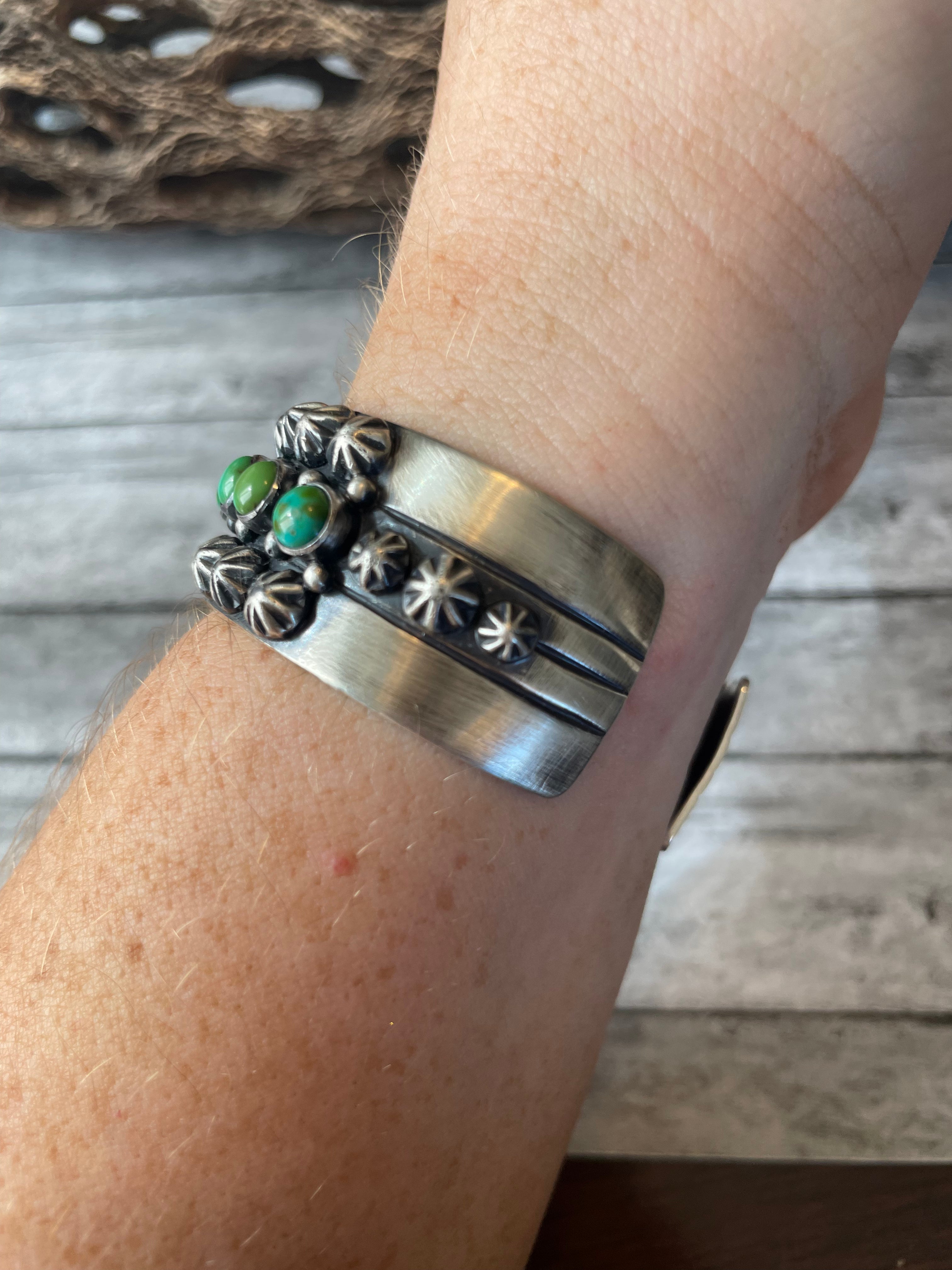 Navajo Sterling Sonoran Mountain Turquoise Cuff Bracelet by Akee Douglas /