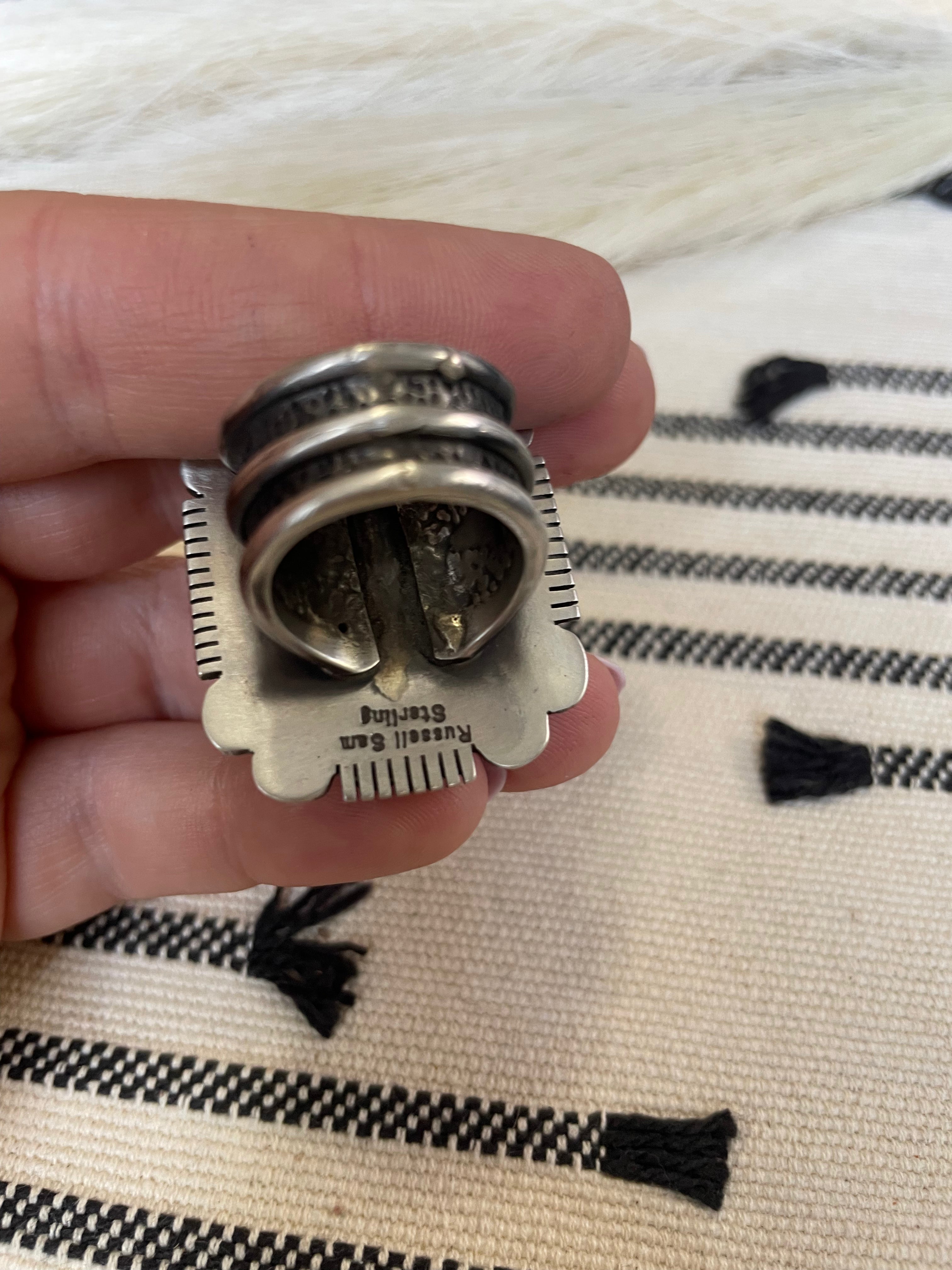 Navajo Turquoise & Sterling Silver Ring Size 7 Signed Russell Sam