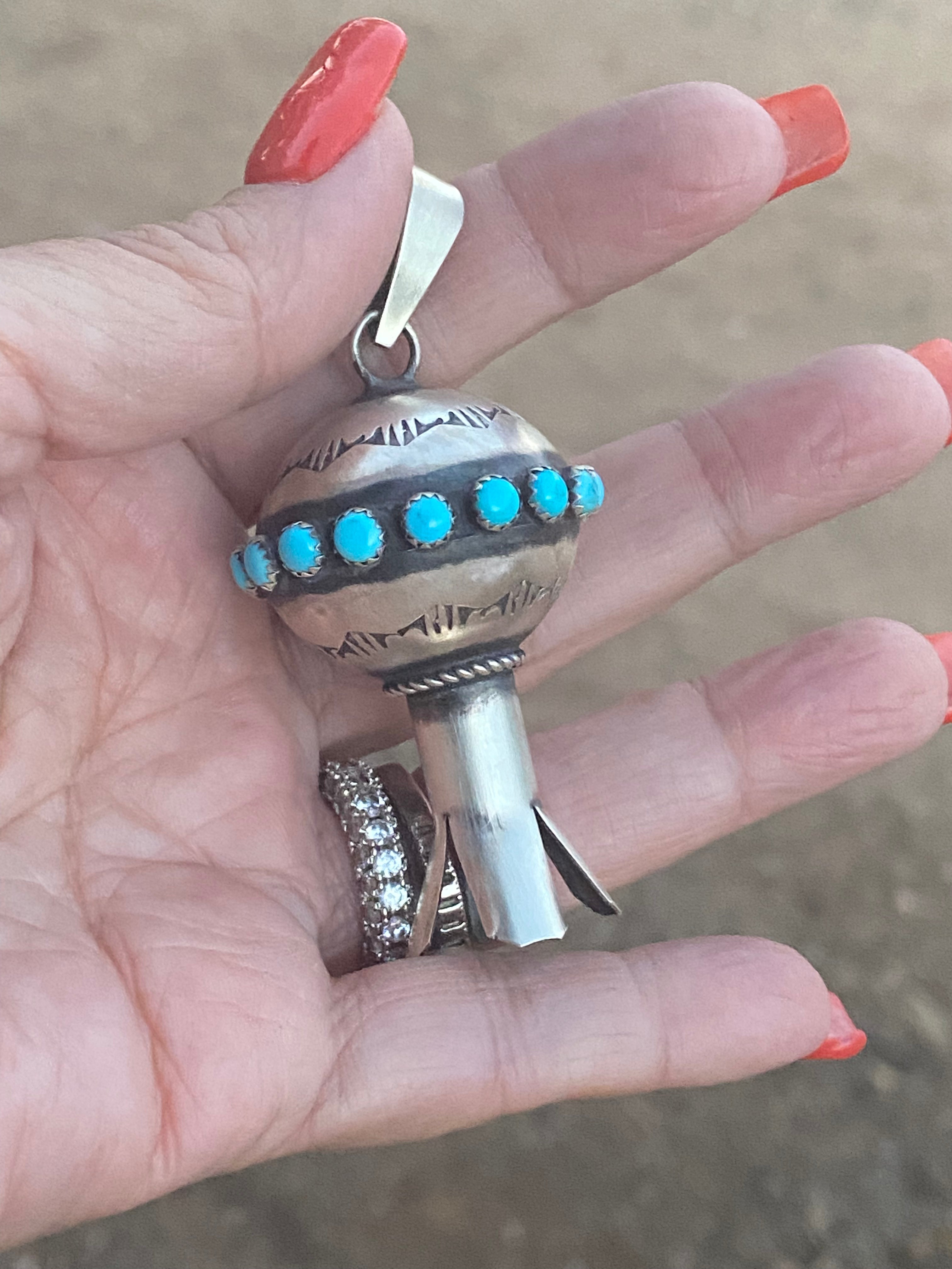 Handcrafted Sterling Silver & Turquoise Blossom Pendant Signed