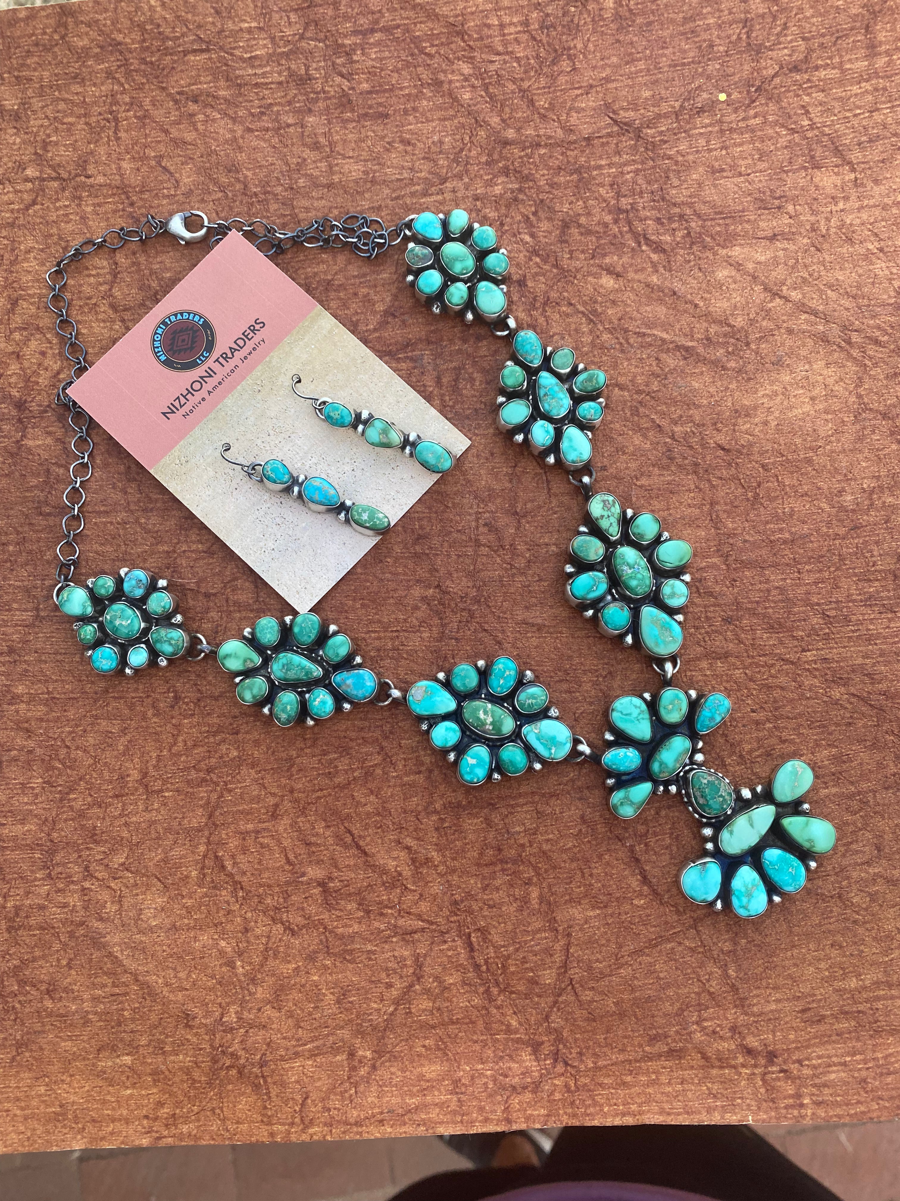 Handcrafted Sheila Becenti Royston Turquoise Drop Necklace Set