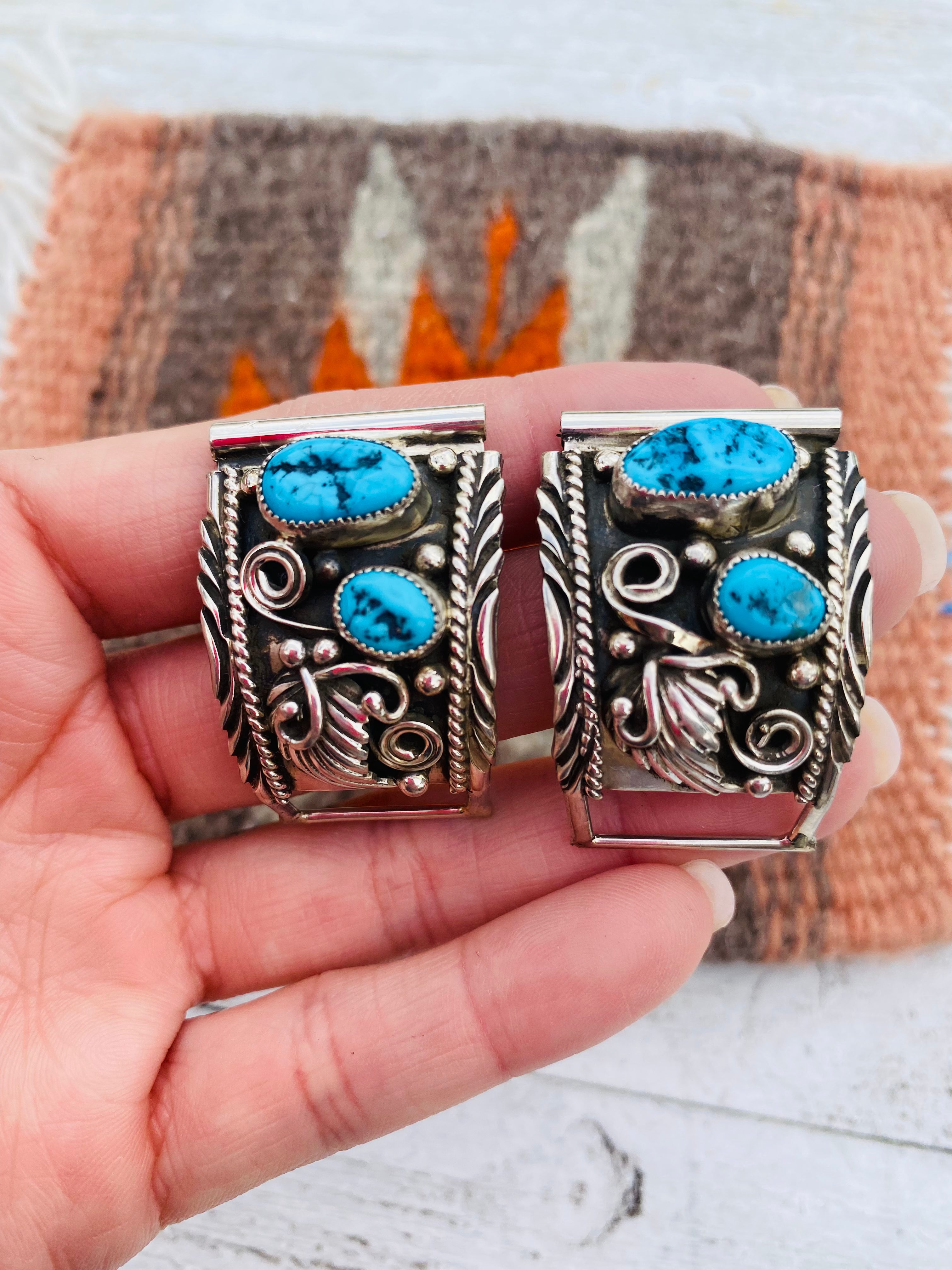 Handcrafted Kingman Turquoise & Sterling Silver Watch Ends