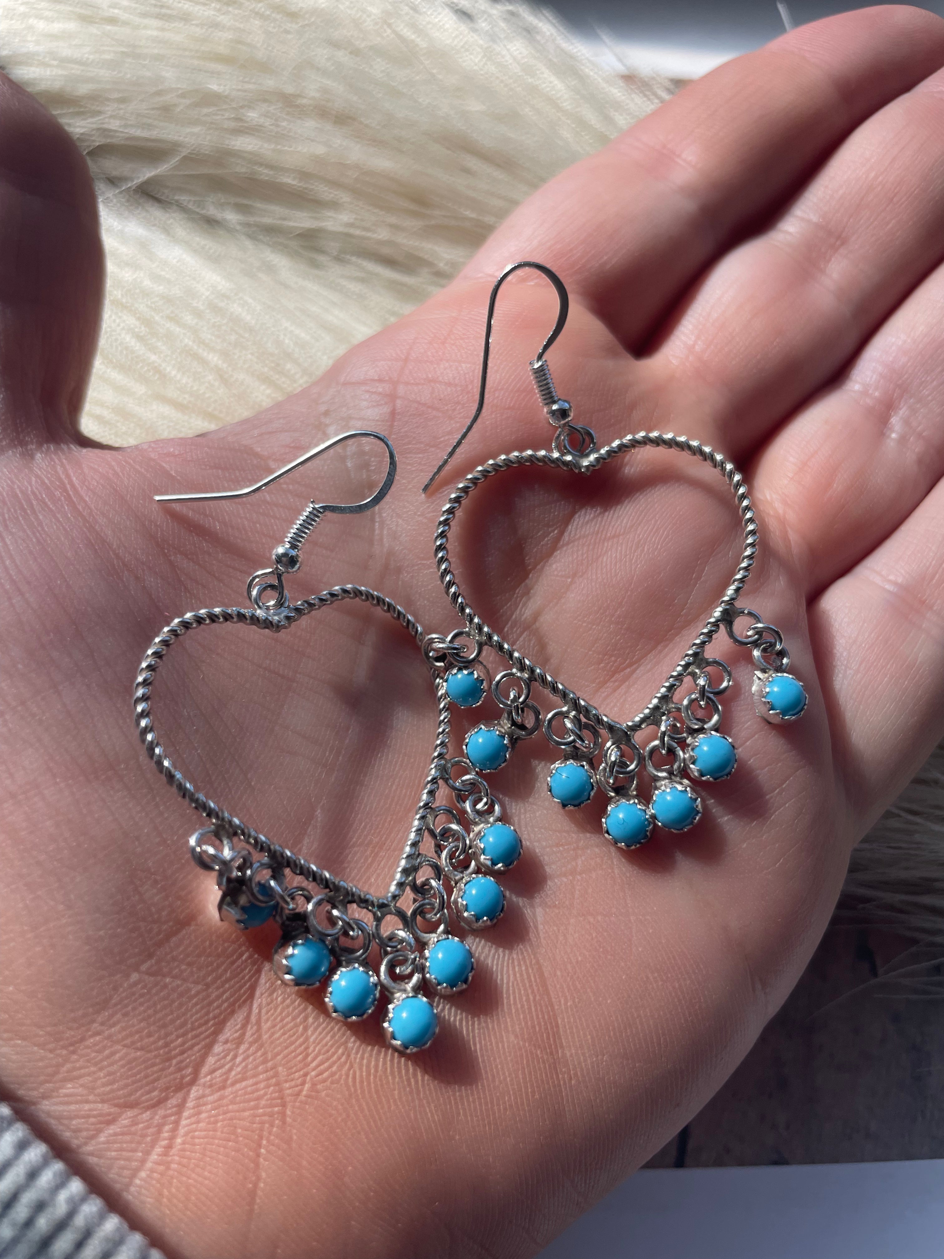 Sterling Silver Turquoise Heart Dangle Earrings