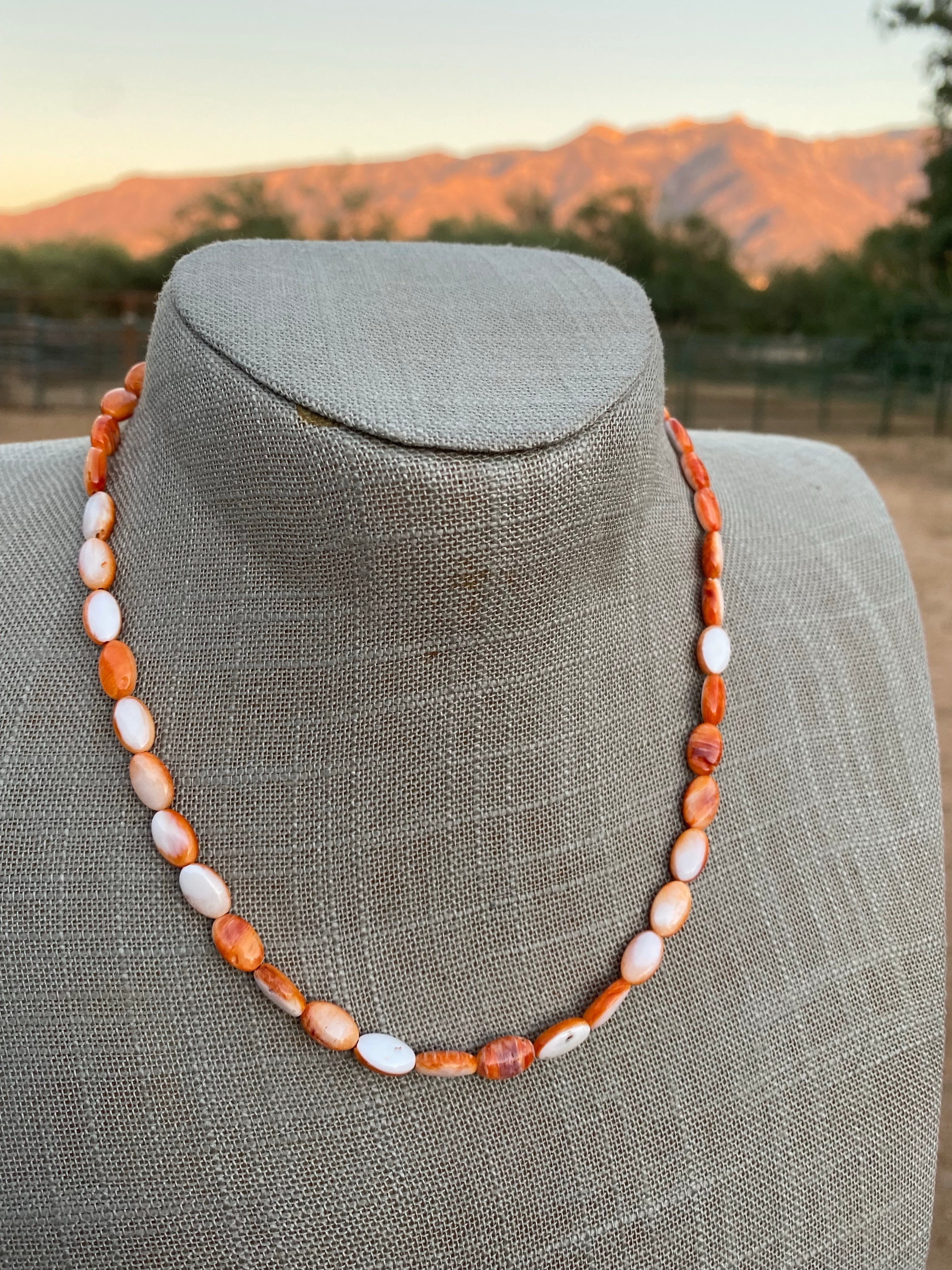 Handcrafted Spiny & Sterling Silver 16 inch Beaded Necklace
