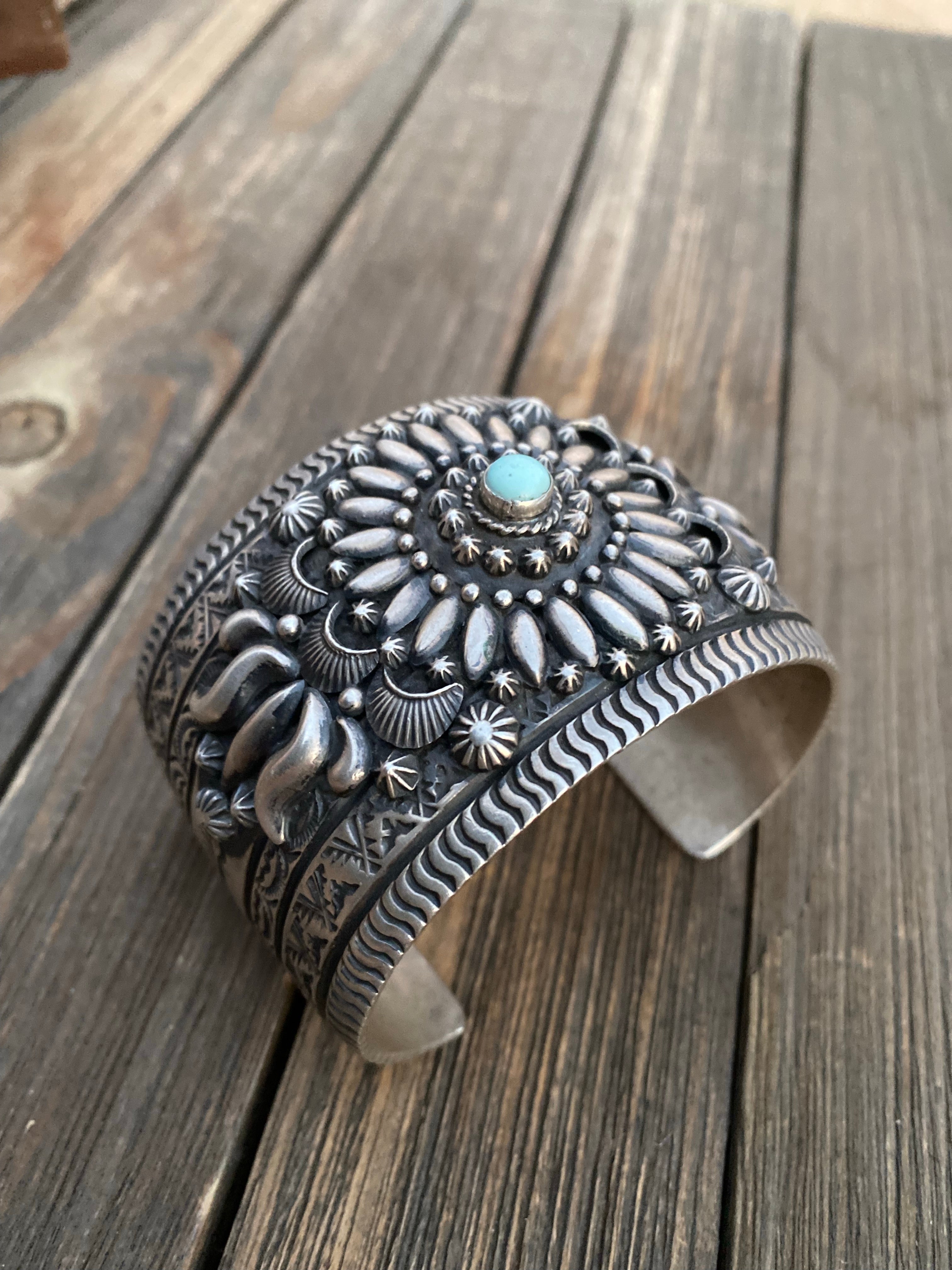 Handcrafted Darryl Becenti Southwest Sterling Silver & Dry Creek Turquoise Cuff Bracelet