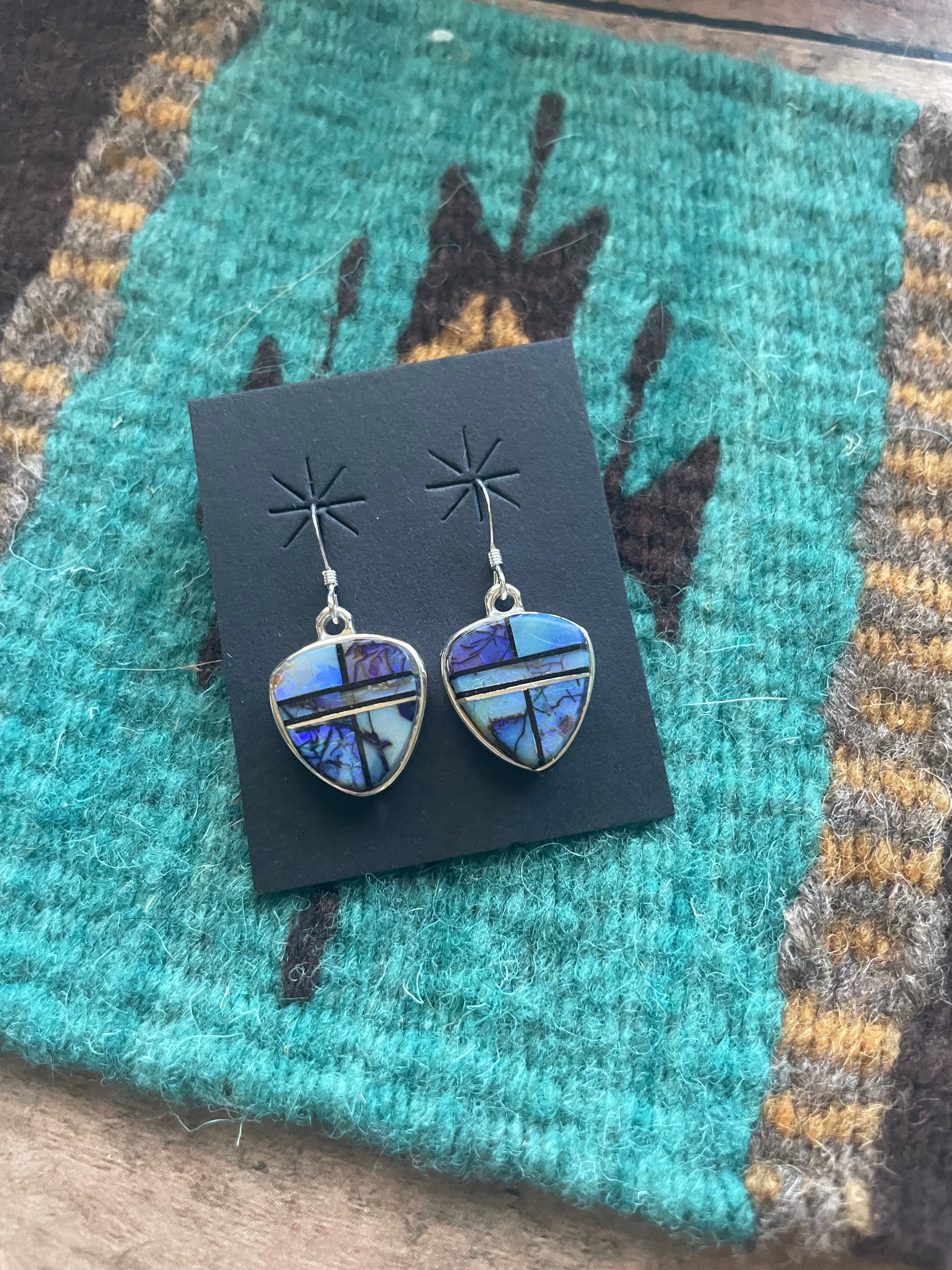 Handcrafted Blue Opal Web & Sterling Silver Dangle Earrings Signed