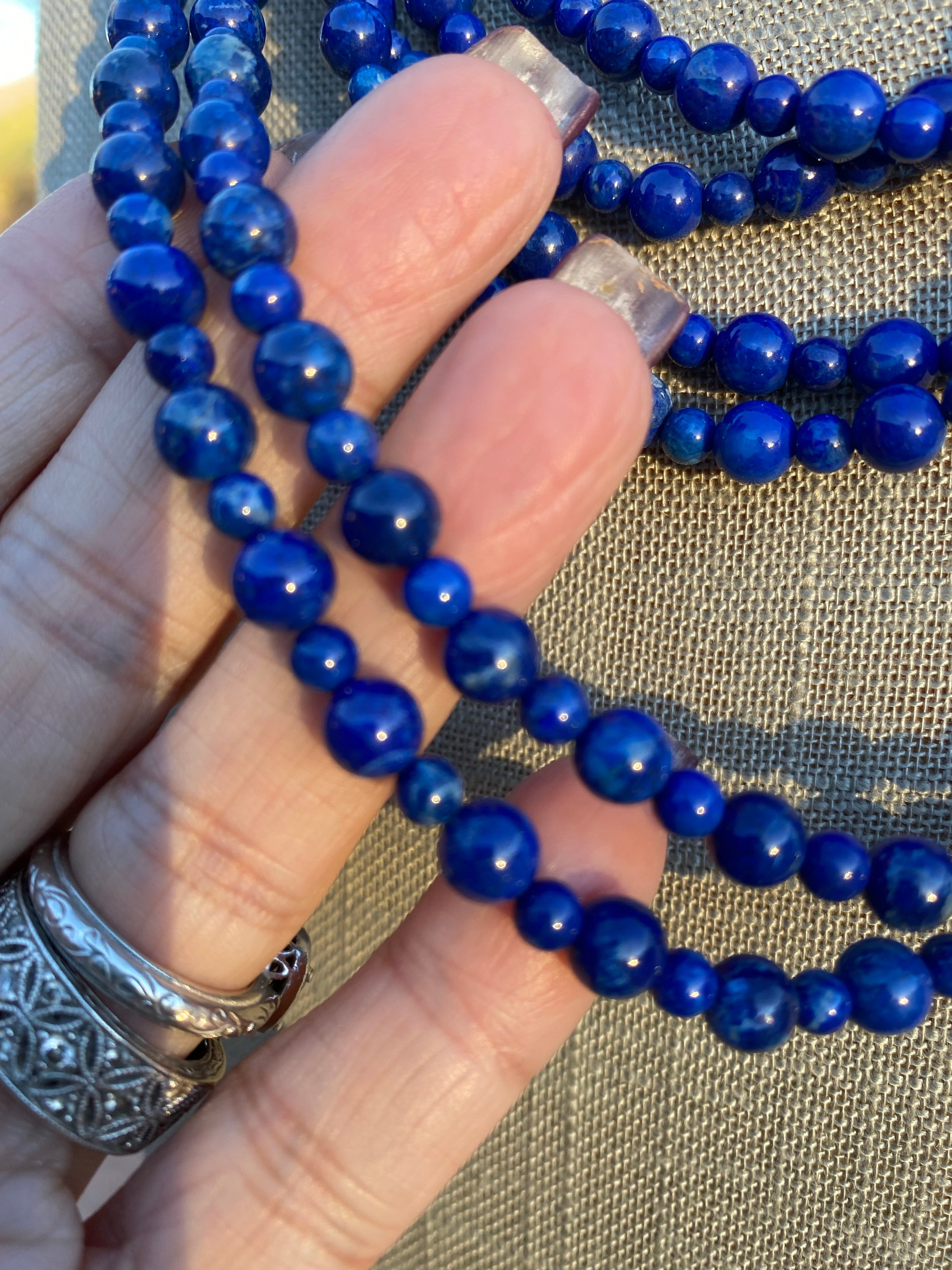 Handcrafted Lapis & Sterling Silver Beaded Necklace