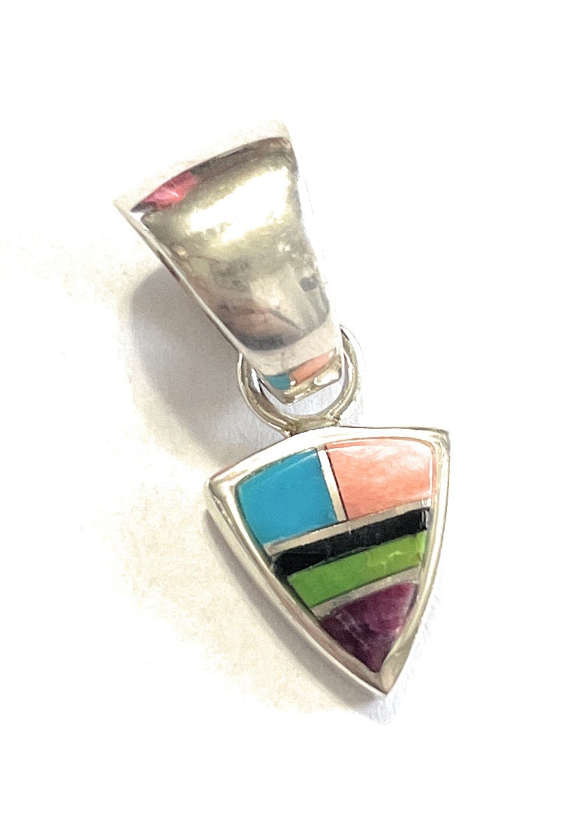 Handcrafted Multi Stone Inlay & Sterling Silver Circle Pendant