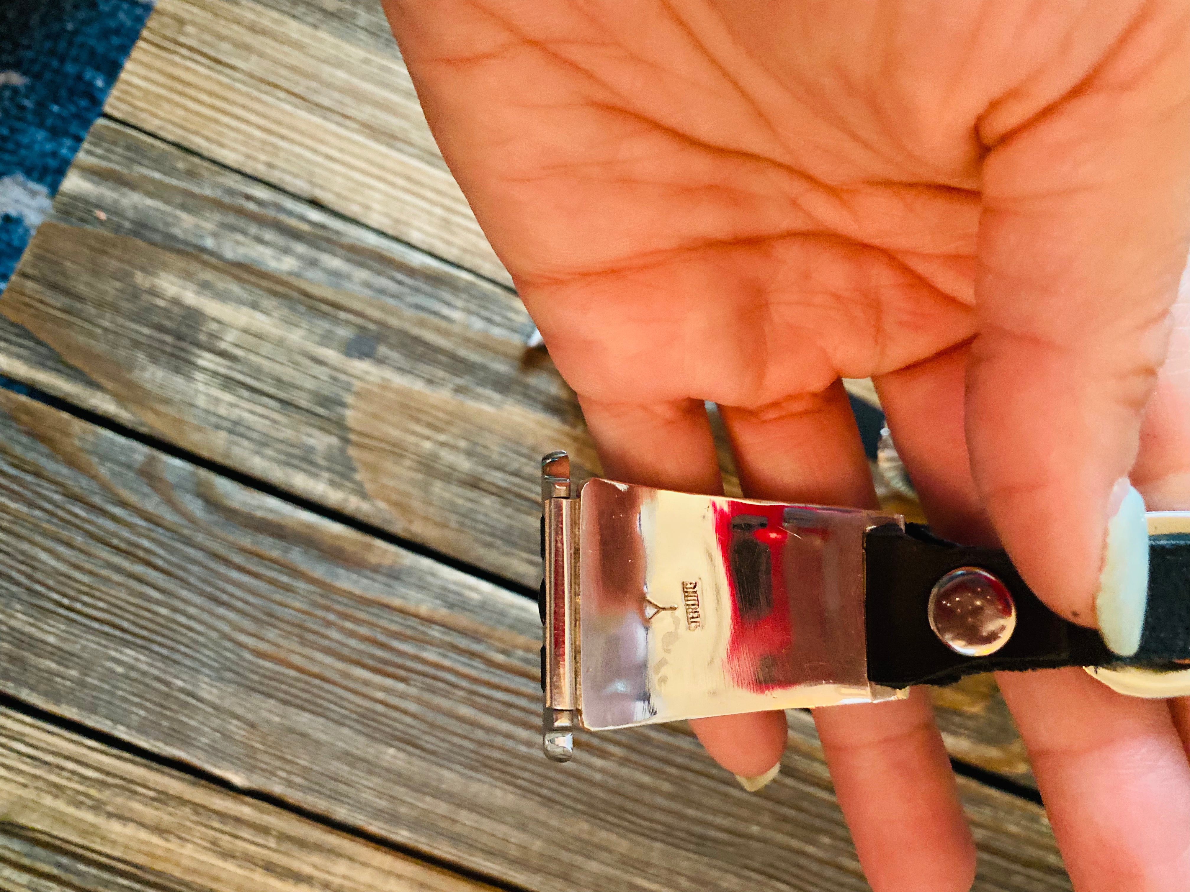 Navajo Pink Dream Mohave, Sterling Silver & Black Leather Smartphone Watch Band