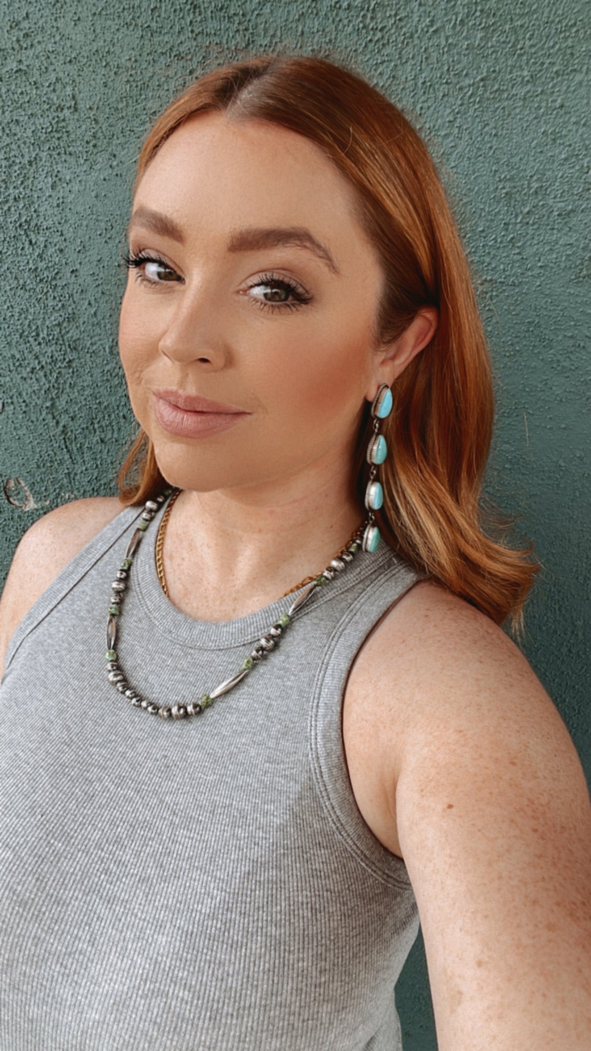 Handcrafted Sonoran Gold Turquoise And Sterling Silver Beaded Necklace 24”