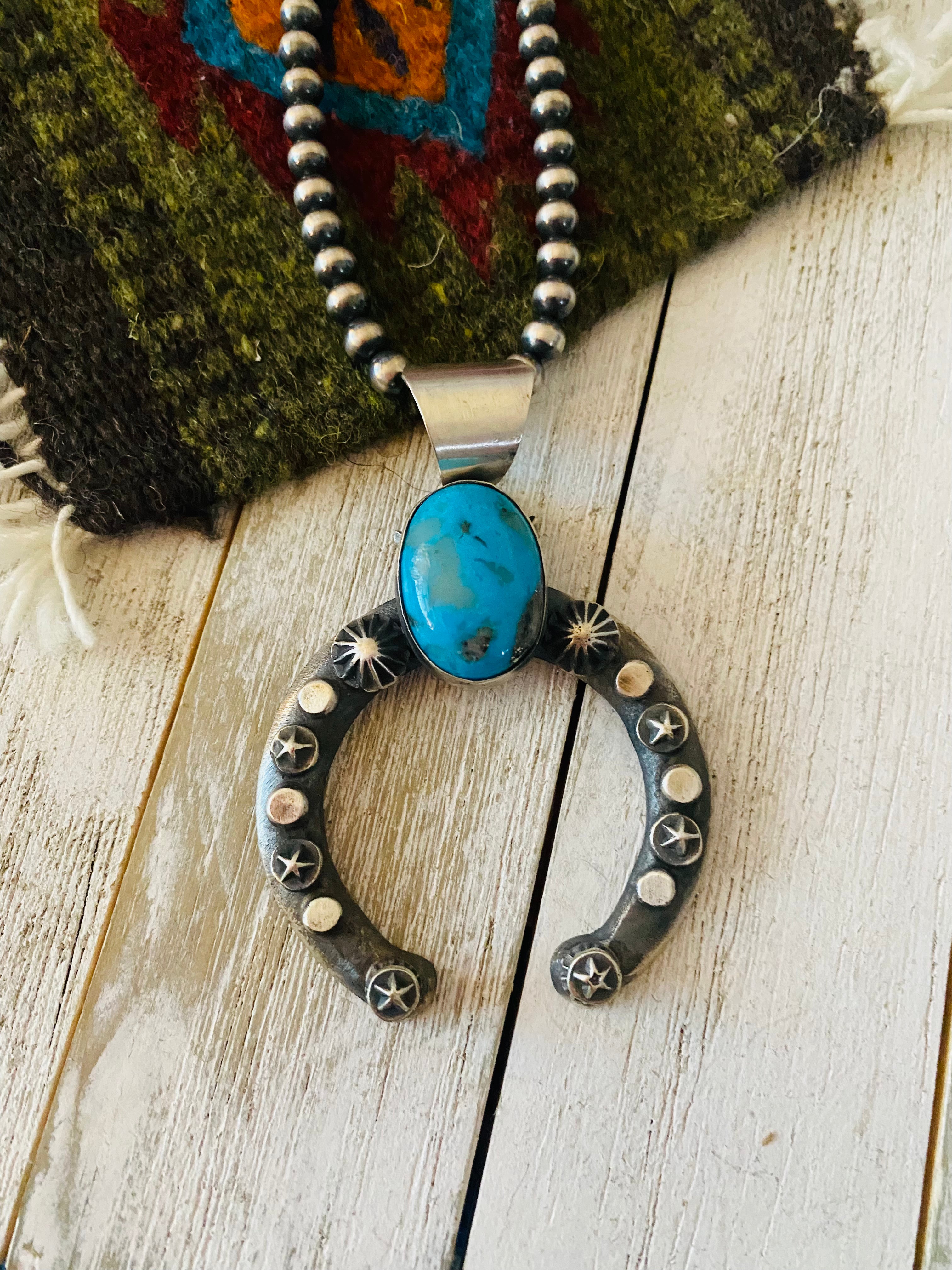 Handcrafted Sterling Silver & Turquoise Naja Pendant By Chimney Butte
