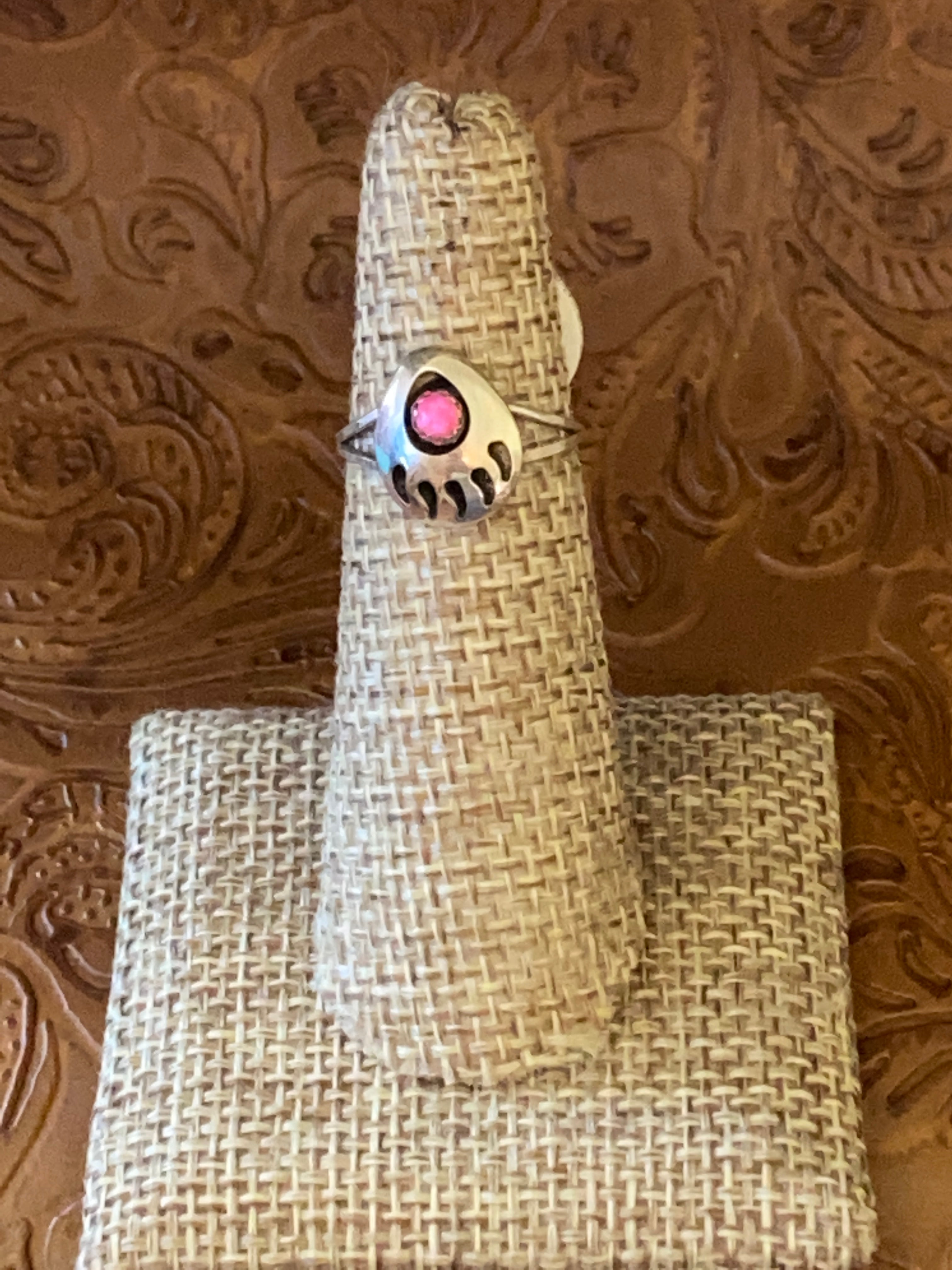 Handcrafted Sterling Silver Pink Opal Bear Paw Ring