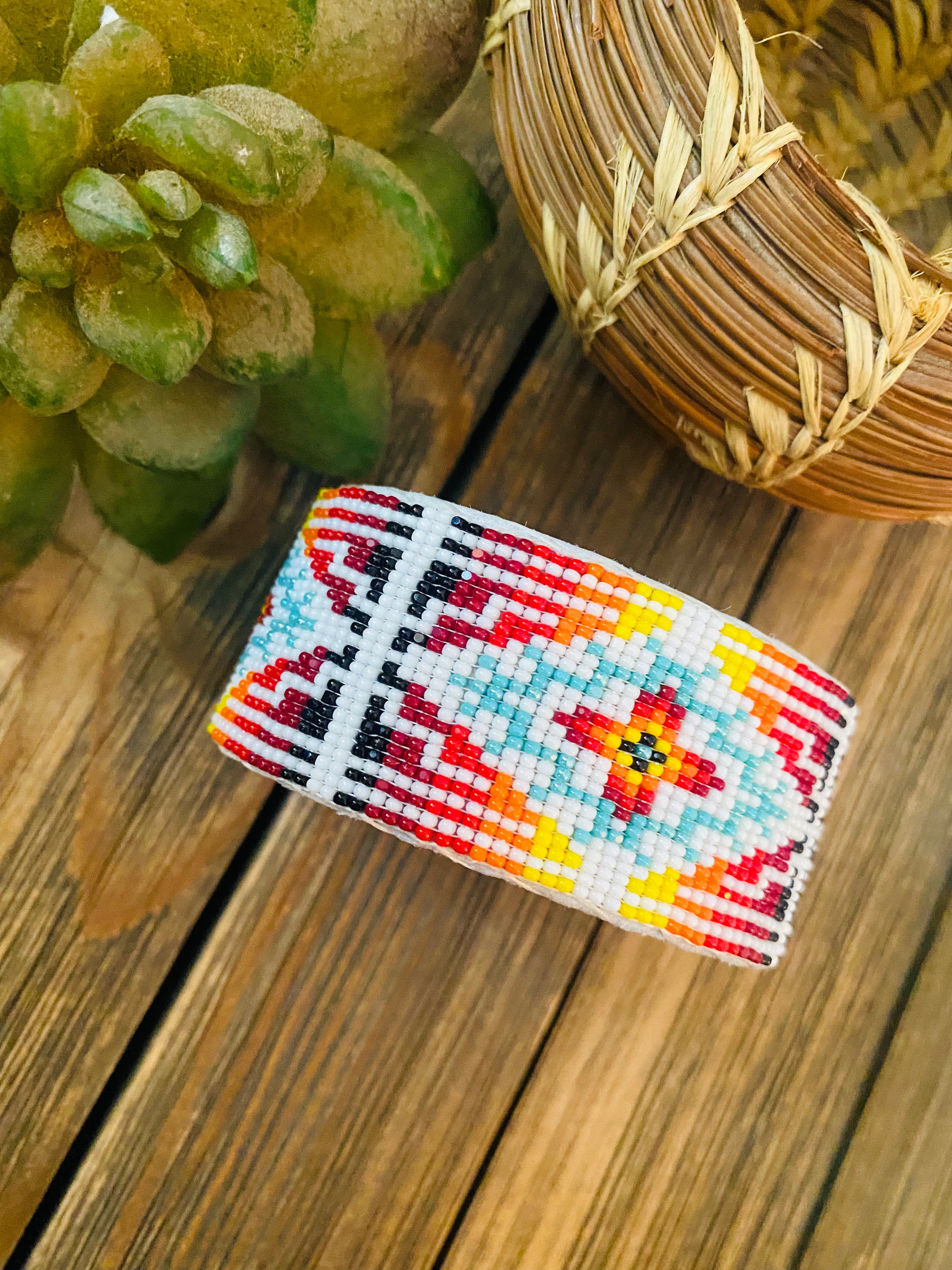 Handcrafted Made Beaded Leather Bracelet