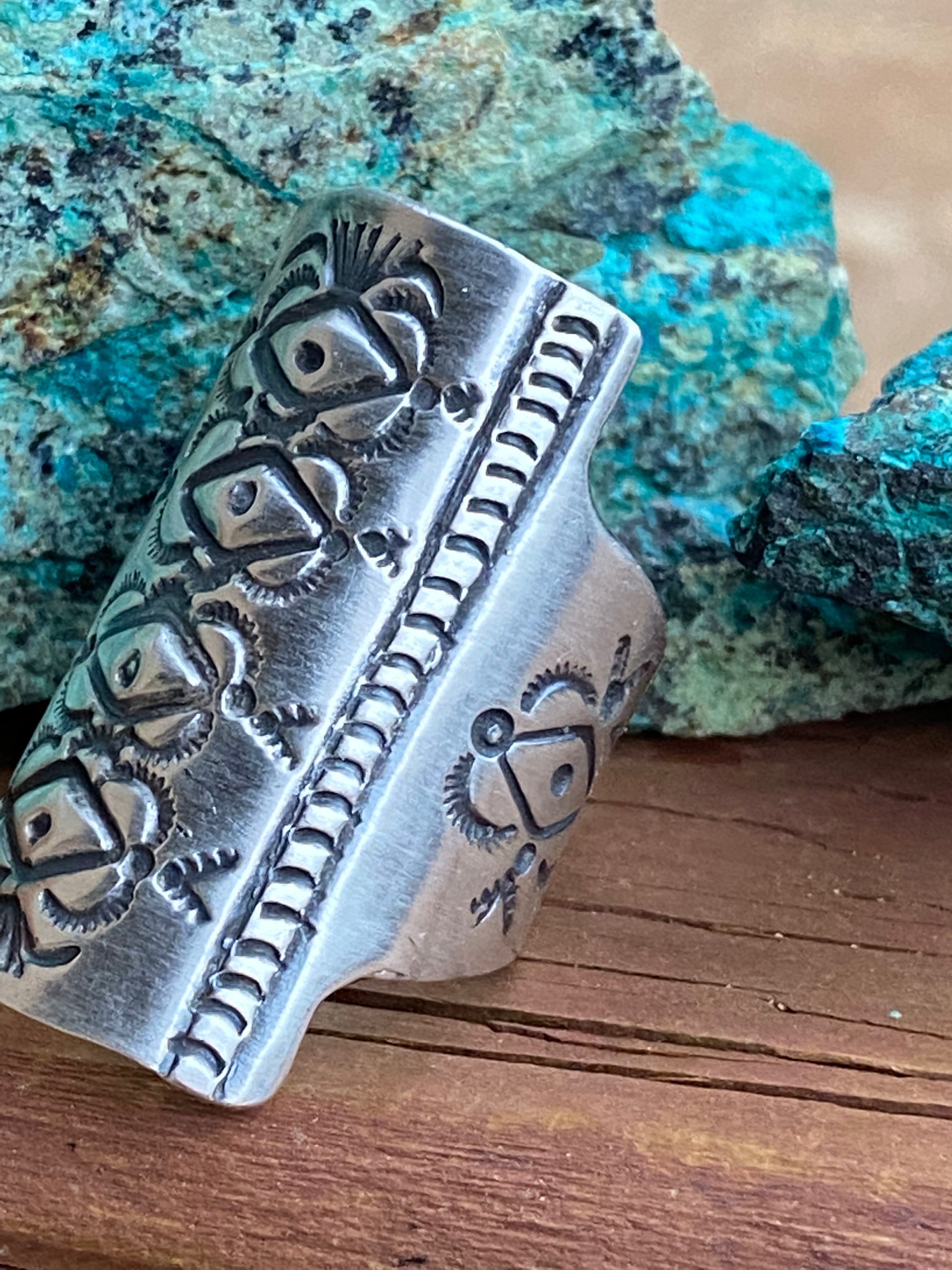 Handcrafted Marcella James Sterling Silver Concho Hand Stamped Ring