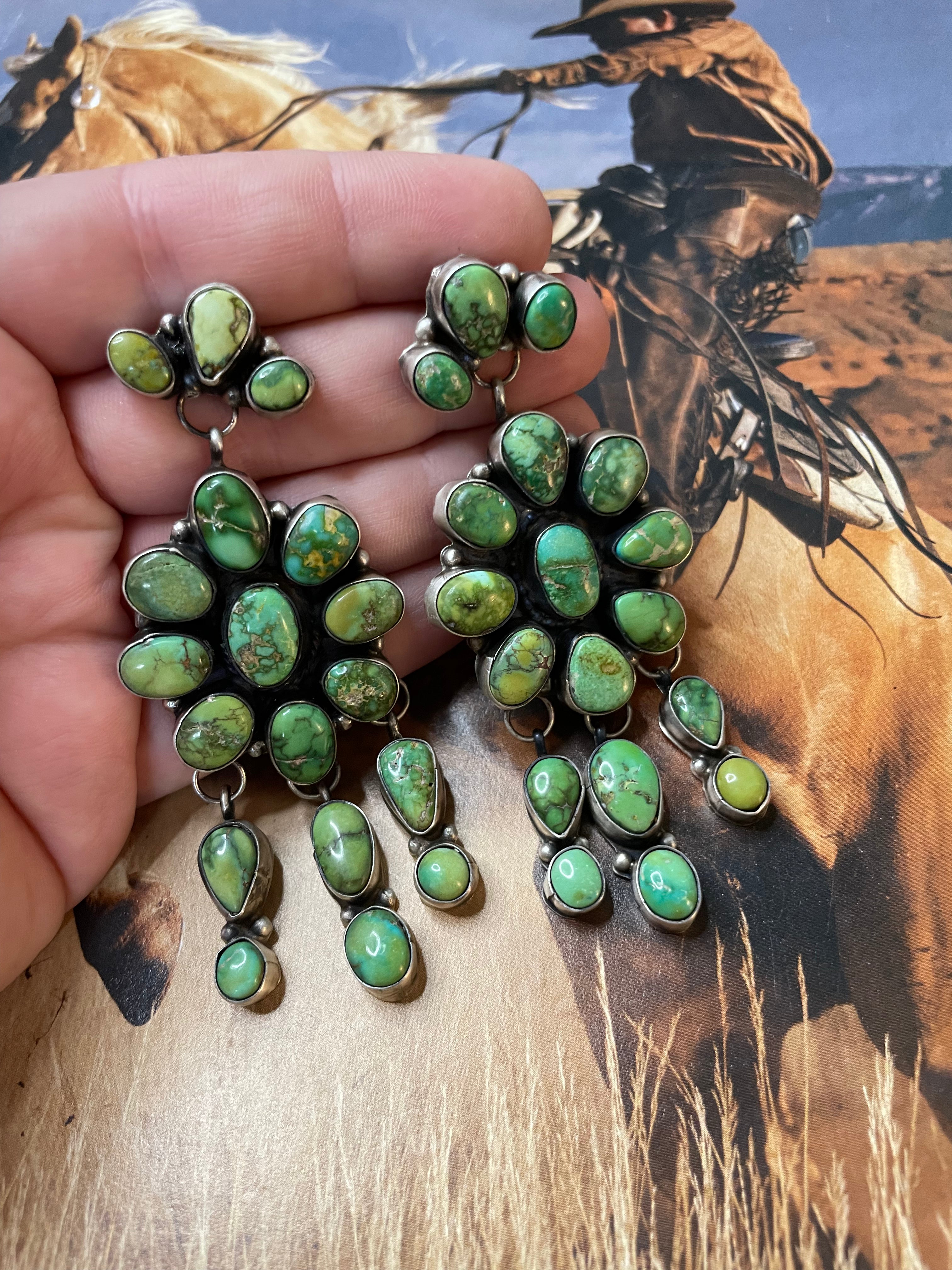 Handcrafted Sterling Silver & Turquoise Dangle Earrings Signed Ella Peter