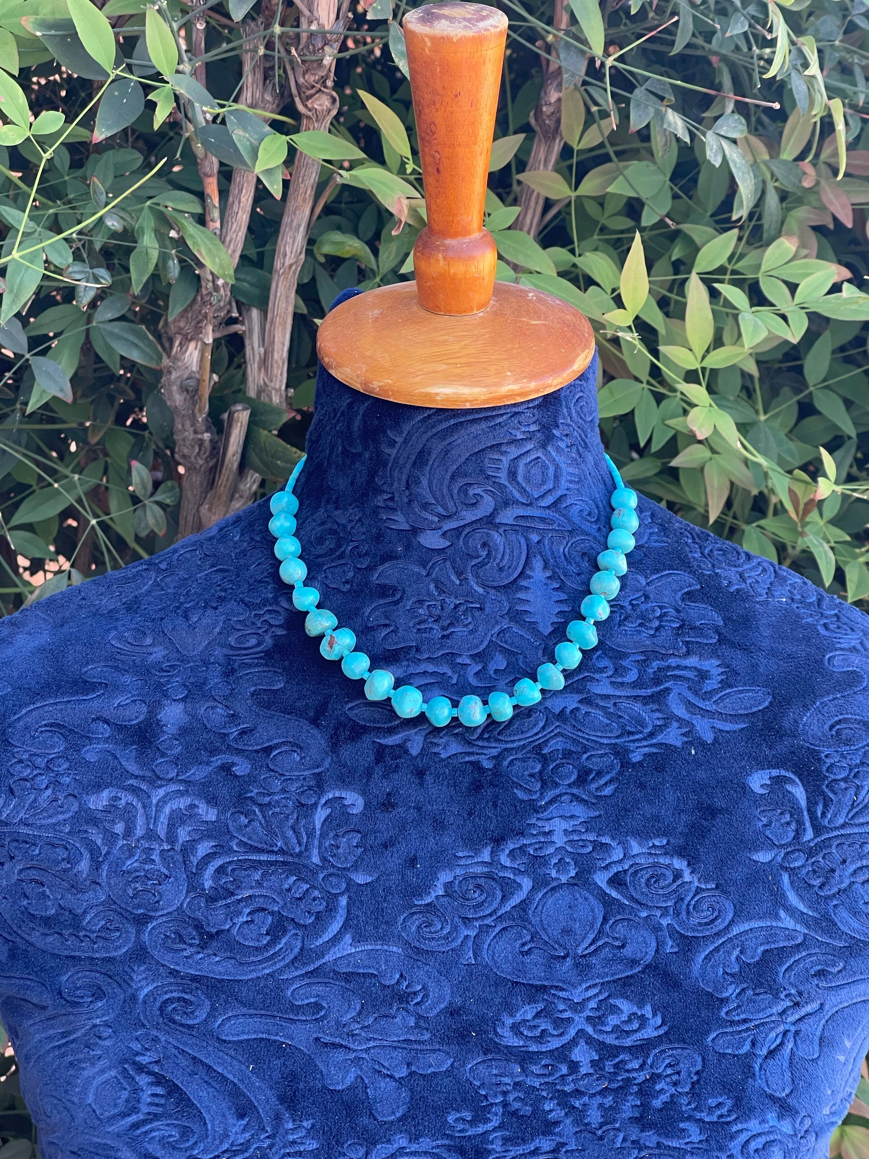 Handcrafted Sterling Silver Blue Turquoise Round Bead 16” Necklace