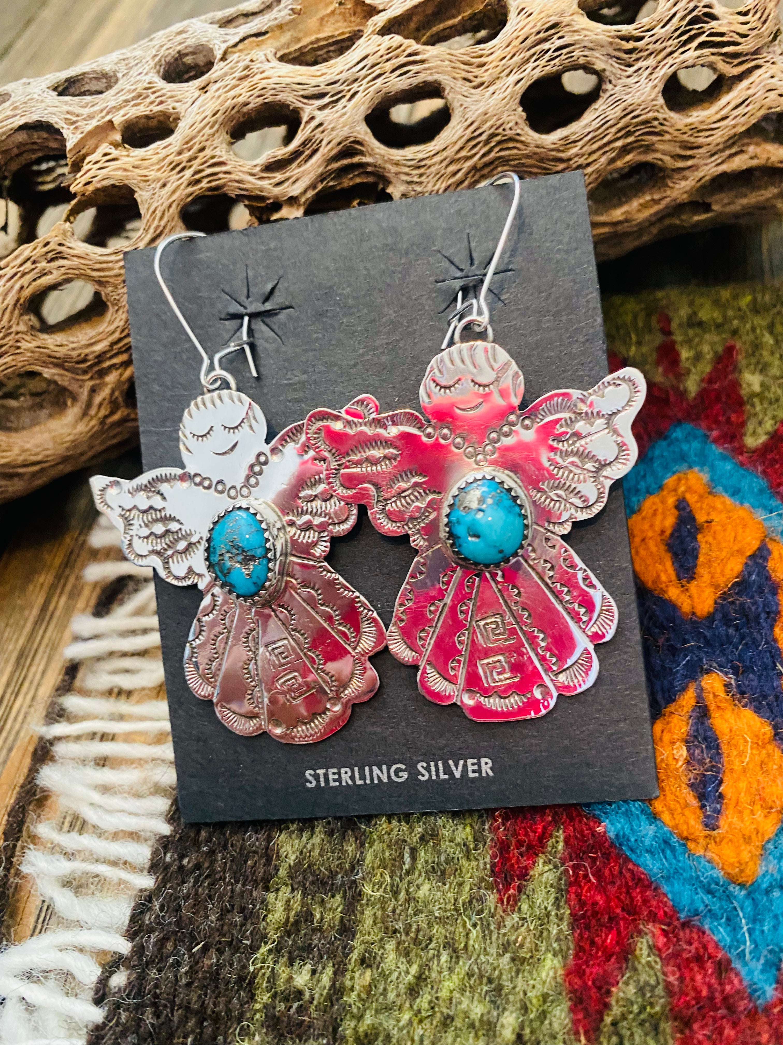 Handcrafted Turquoise & Sterling Silver Angel Dangle Earrings