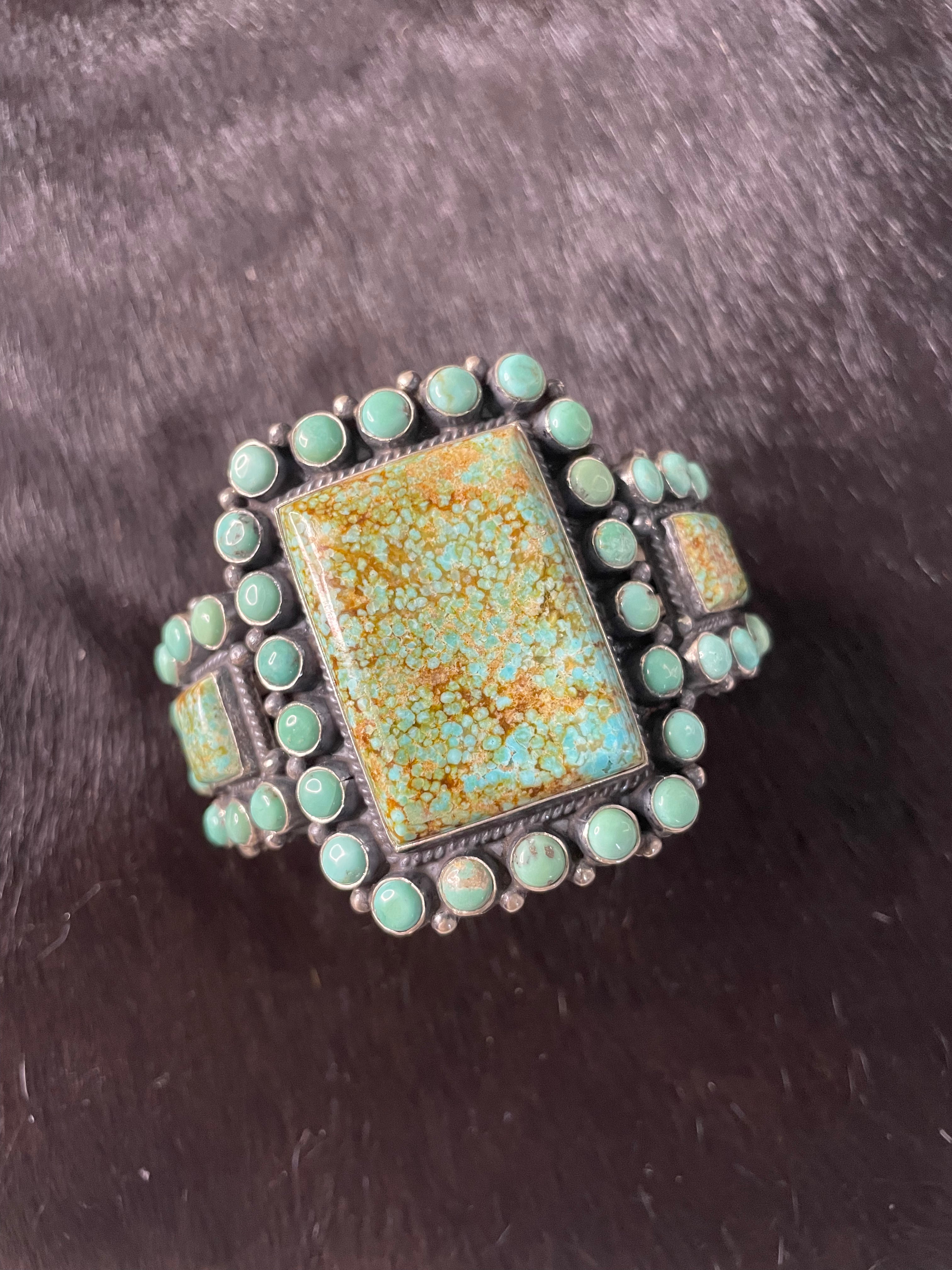 Anthony Skeets Handcrafted Turquoise & Sterling Silver Cuff Bracelet Signed /