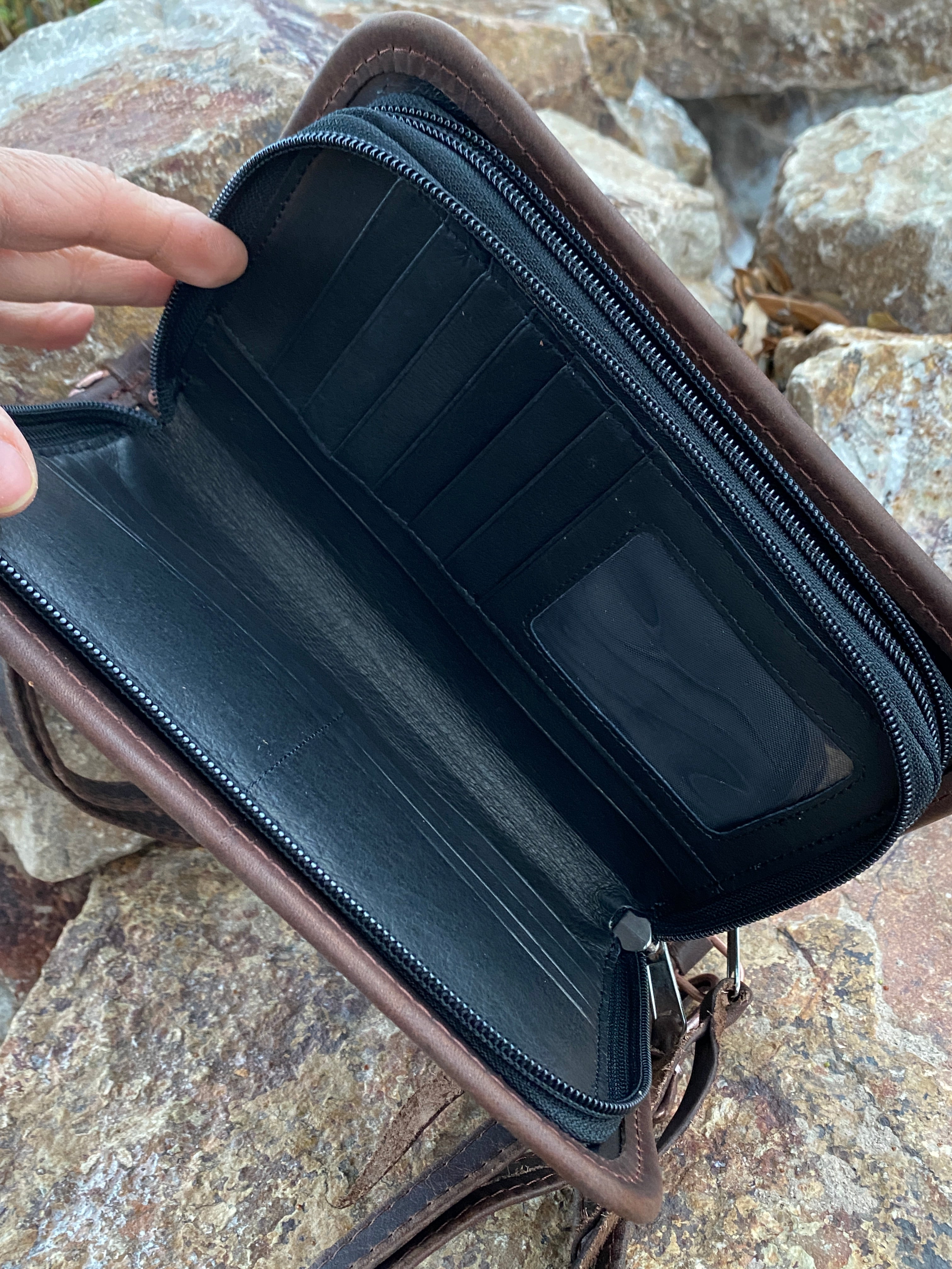 Vintage Rose Leather Clutch Organizer Bag